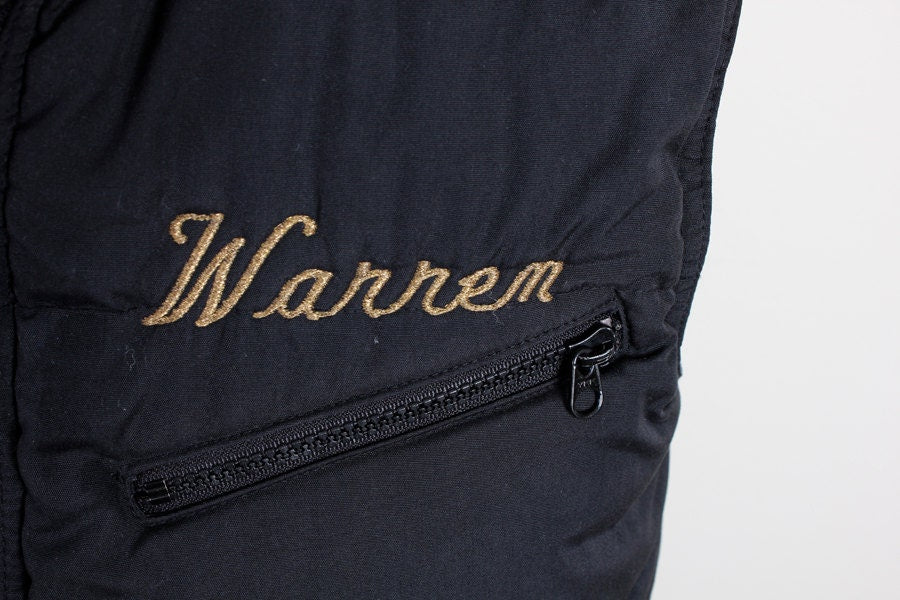 70s Era Gap Brand Mens Black Embroidered Vest Name Warren Size M by Gap - Image 5