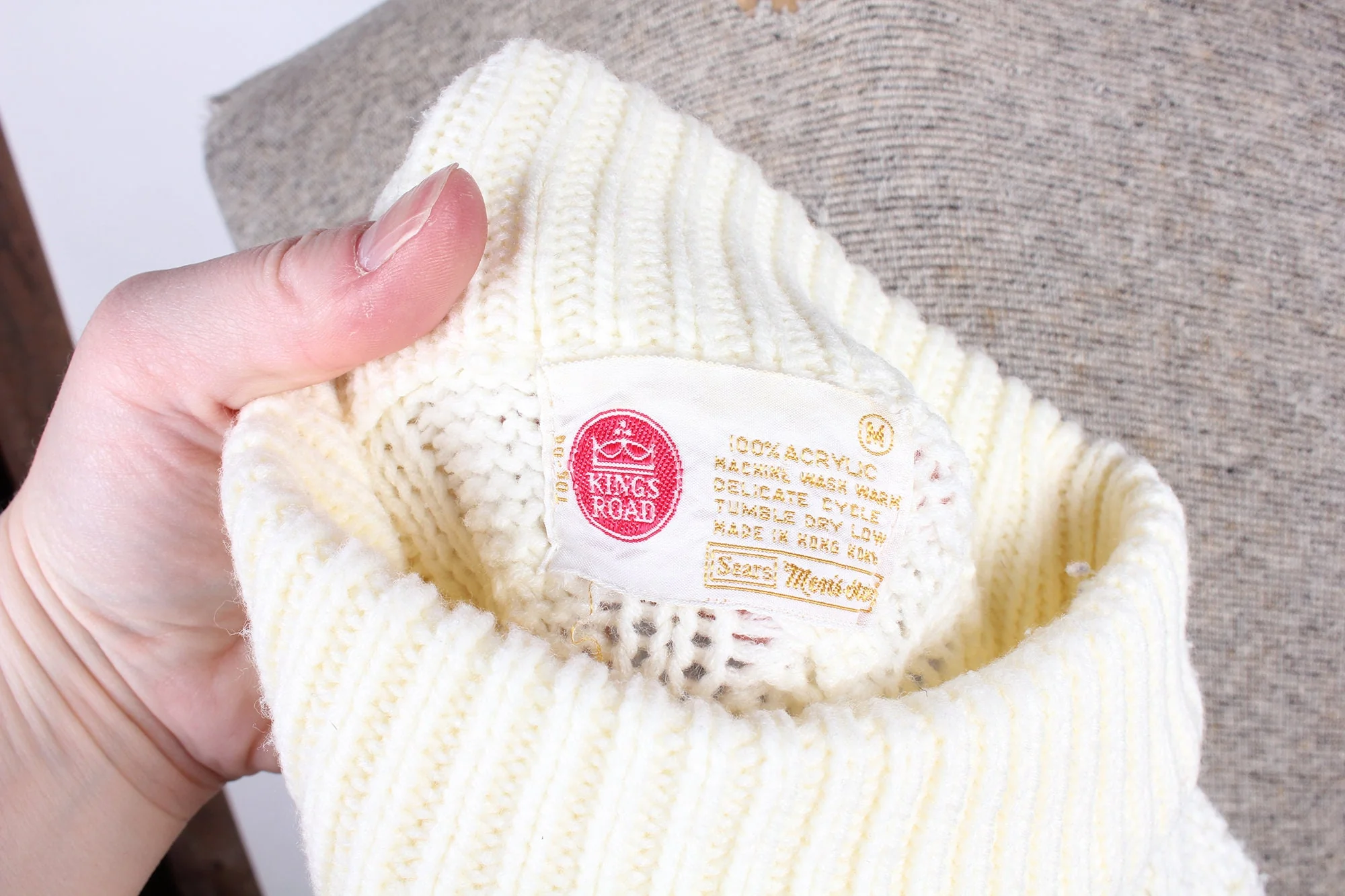 70s Era Heavy Cream King's Road Brand Acrylic Men's Sea Captain Cable Knit Style Sweater by King's Road - Image 2