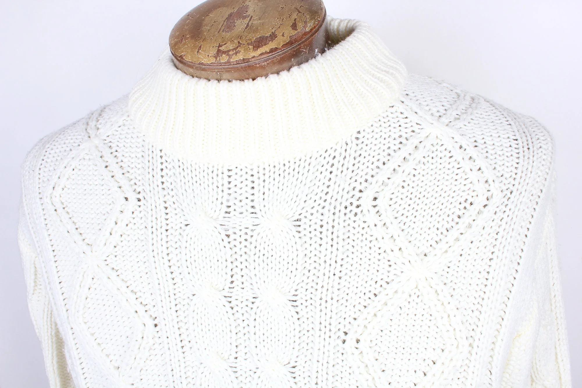 70s Era Heavy Cream King's Road Brand Acrylic Men's Sea Captain Cable Knit Style Sweater by King's Road - Image 3