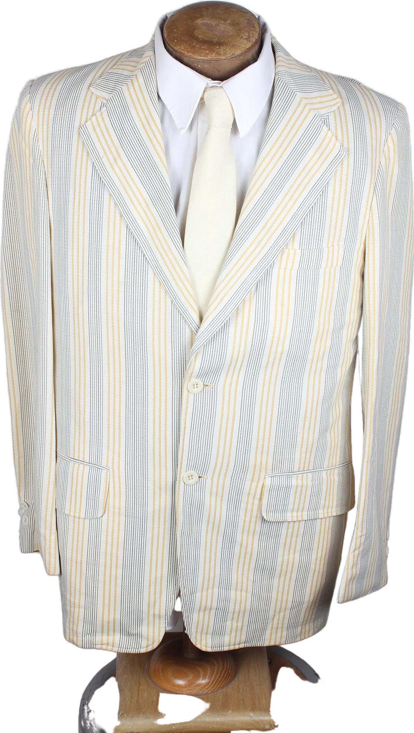 70s Era Marshall Ray Brand Men's Yellow White Black Striped Sport Coat Summer Weight by Marshall Ray