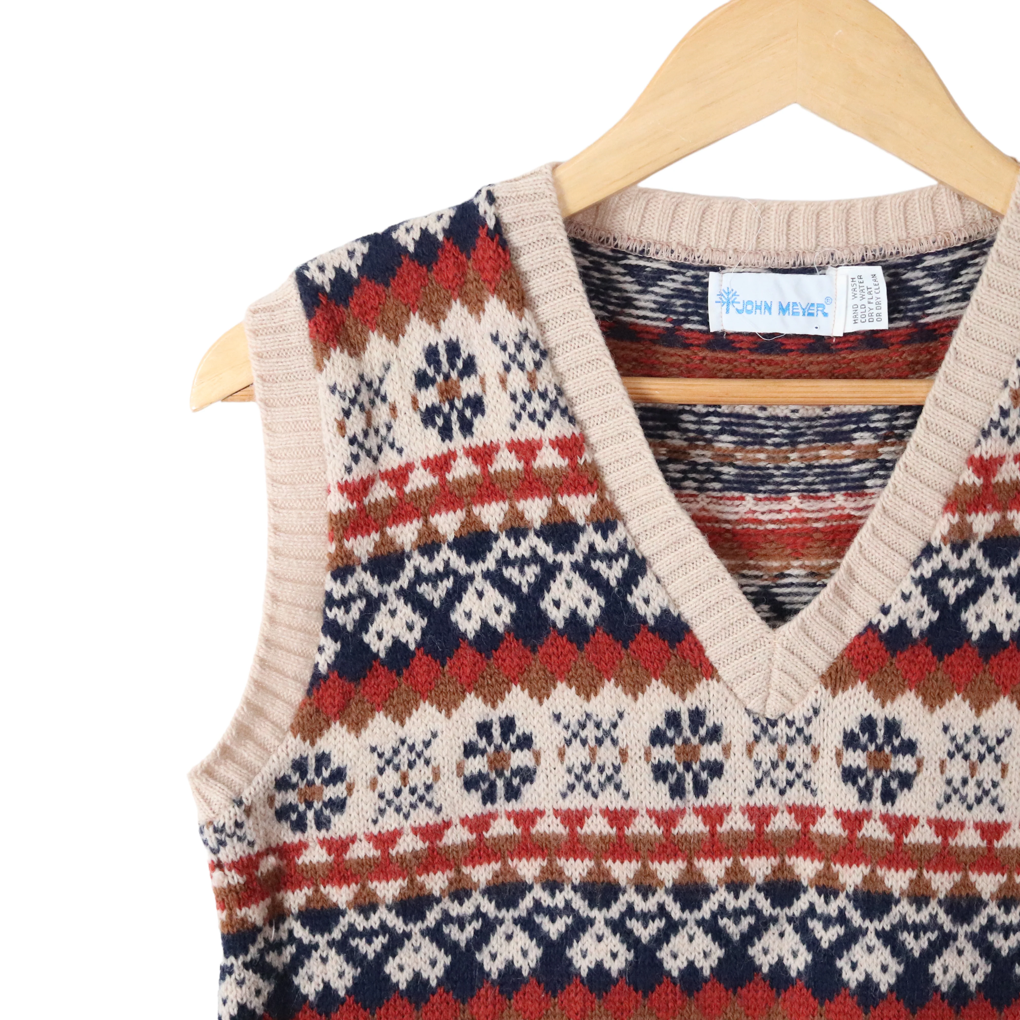 70s Fair Isle Wool Blend Cropped Sweater Vest Knit Top By John Meyer - Image 6