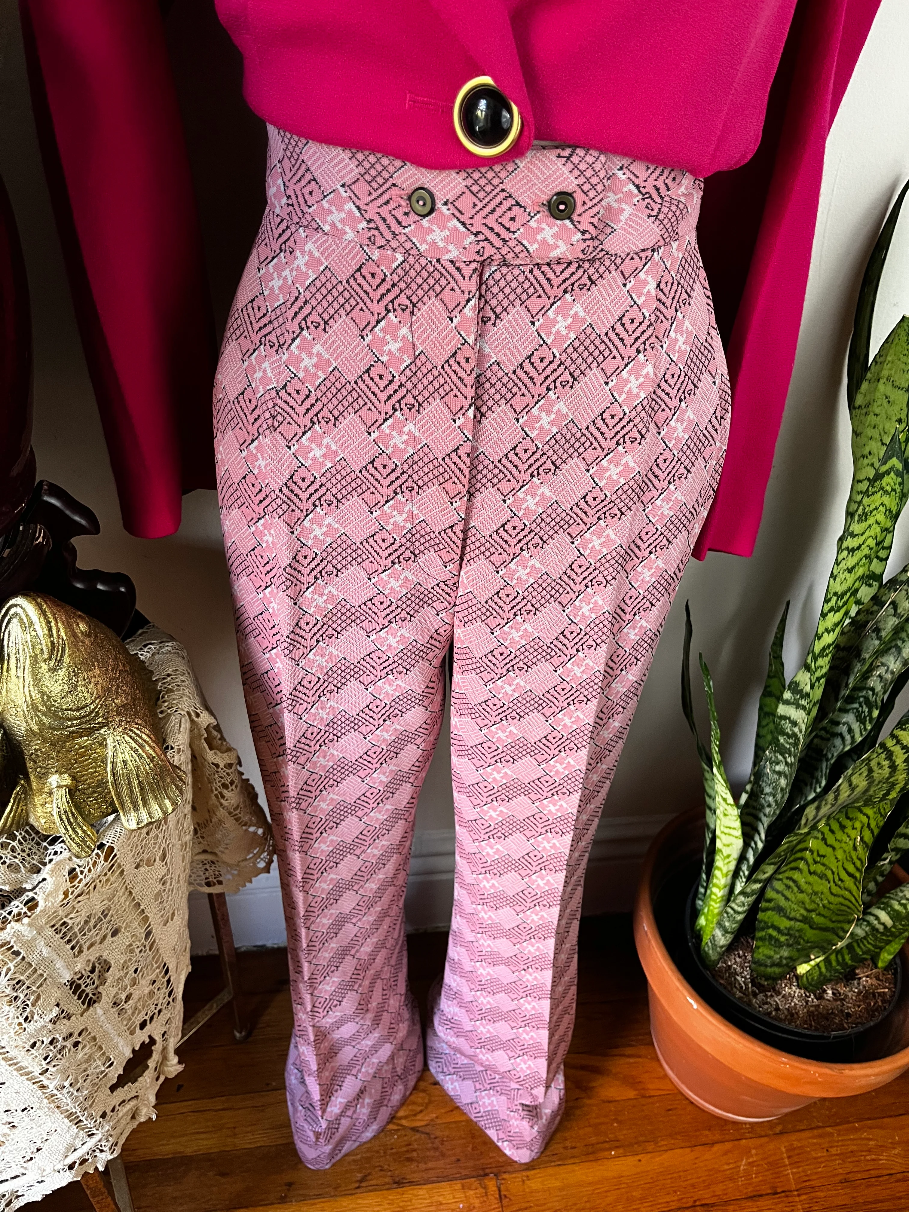 70s Flare Leg Geometric Graphic High-waisted Trousers - Image 6