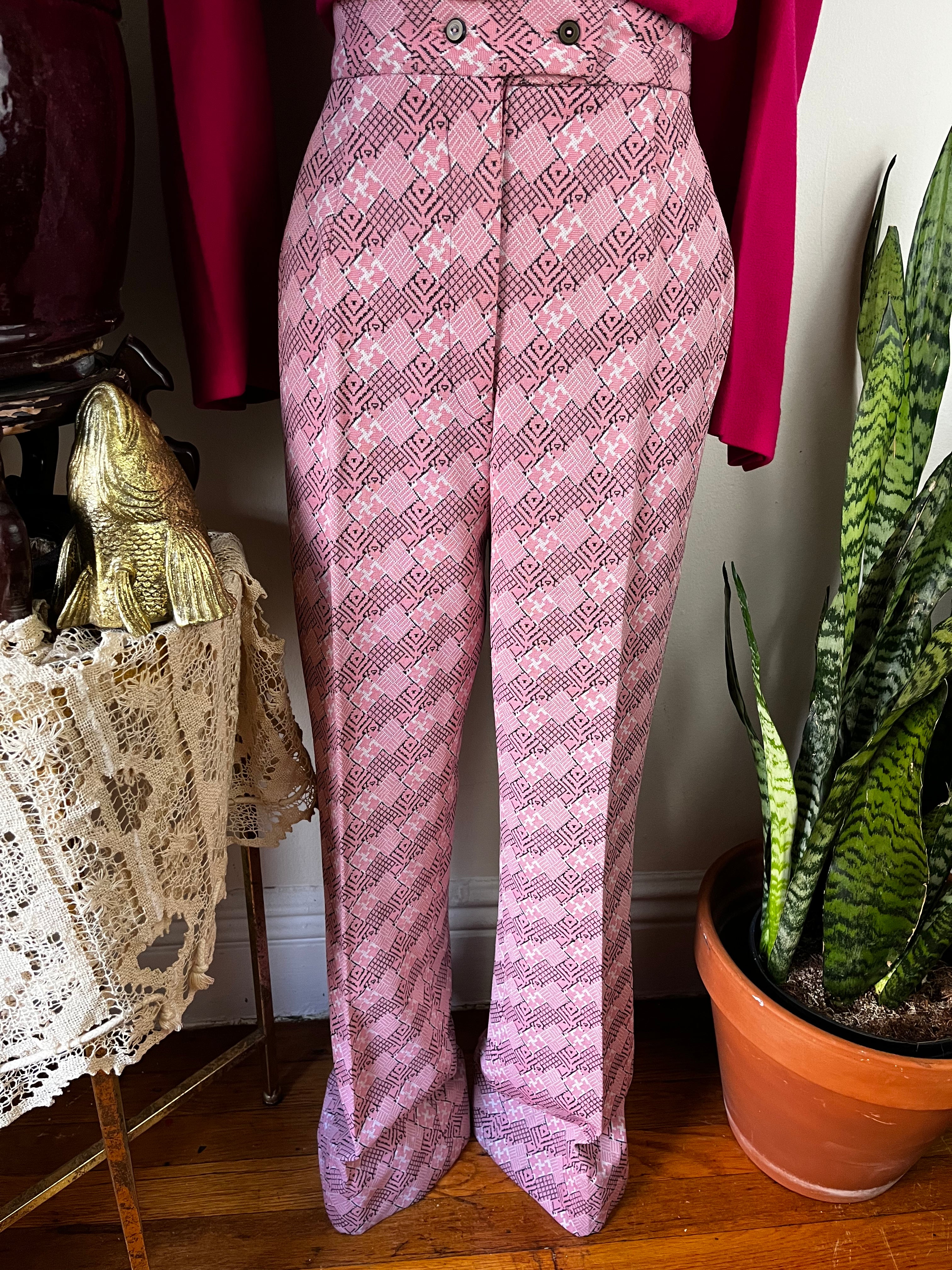 70s Flare Leg Geometric Graphic High-waisted Trousers - Image 8