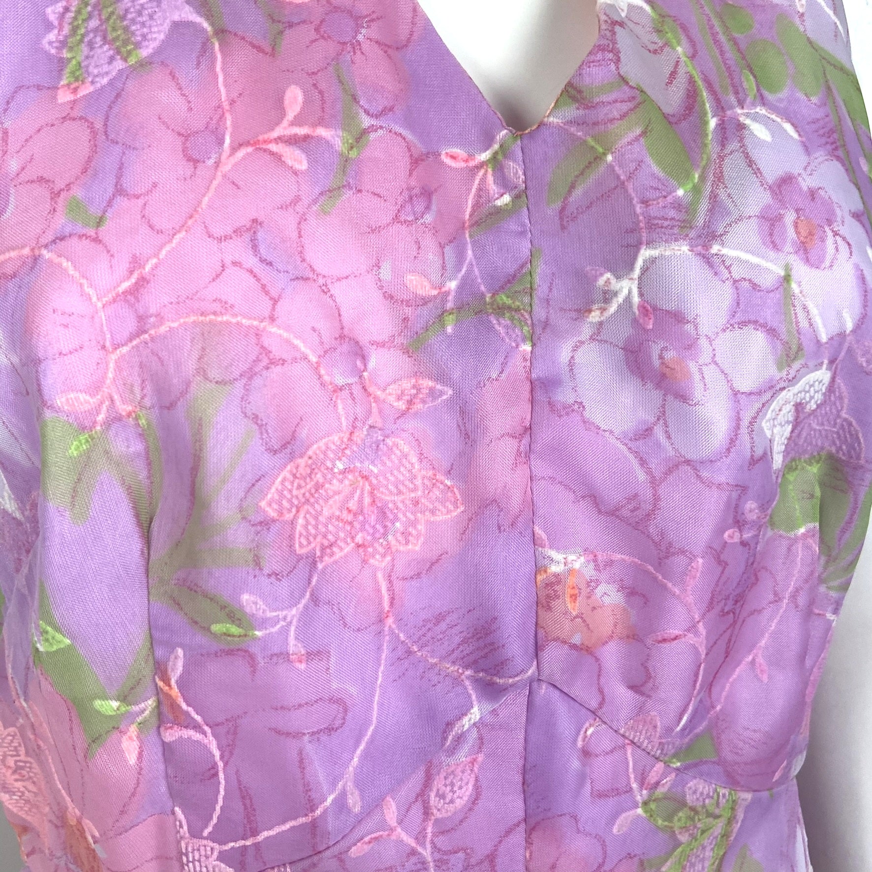 70s Flocked Floral Maxi Halter Dress - Image 4