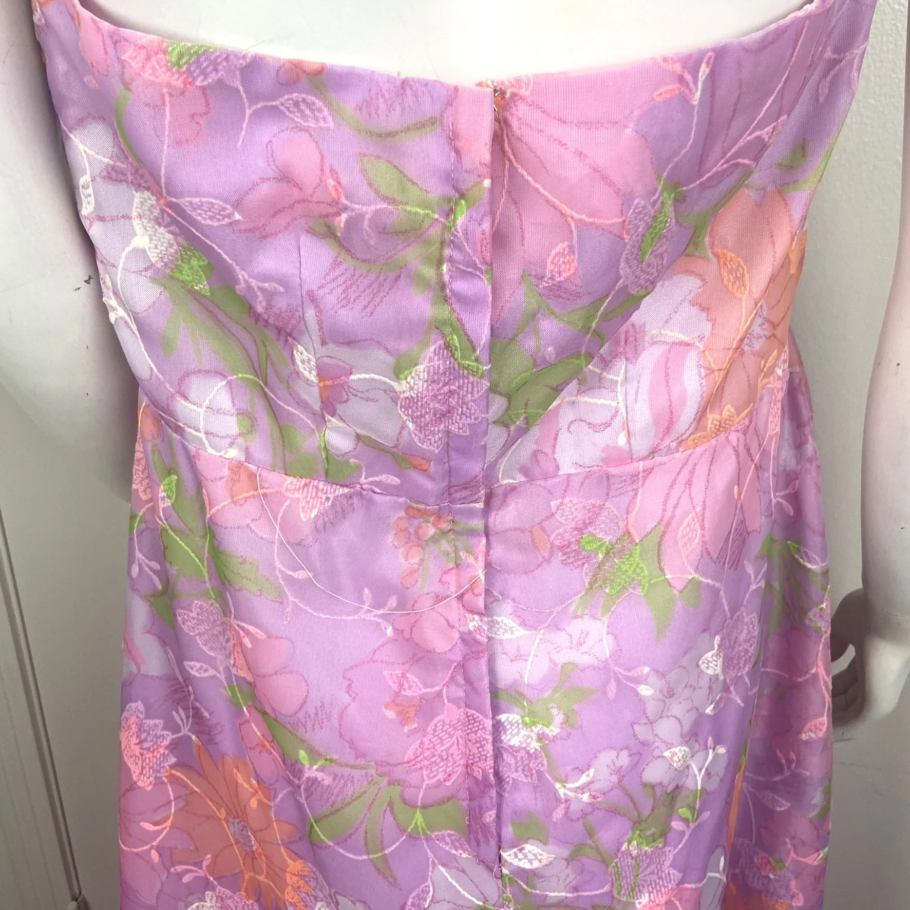 70s Flocked Floral Maxi Halter Dress - Image 7