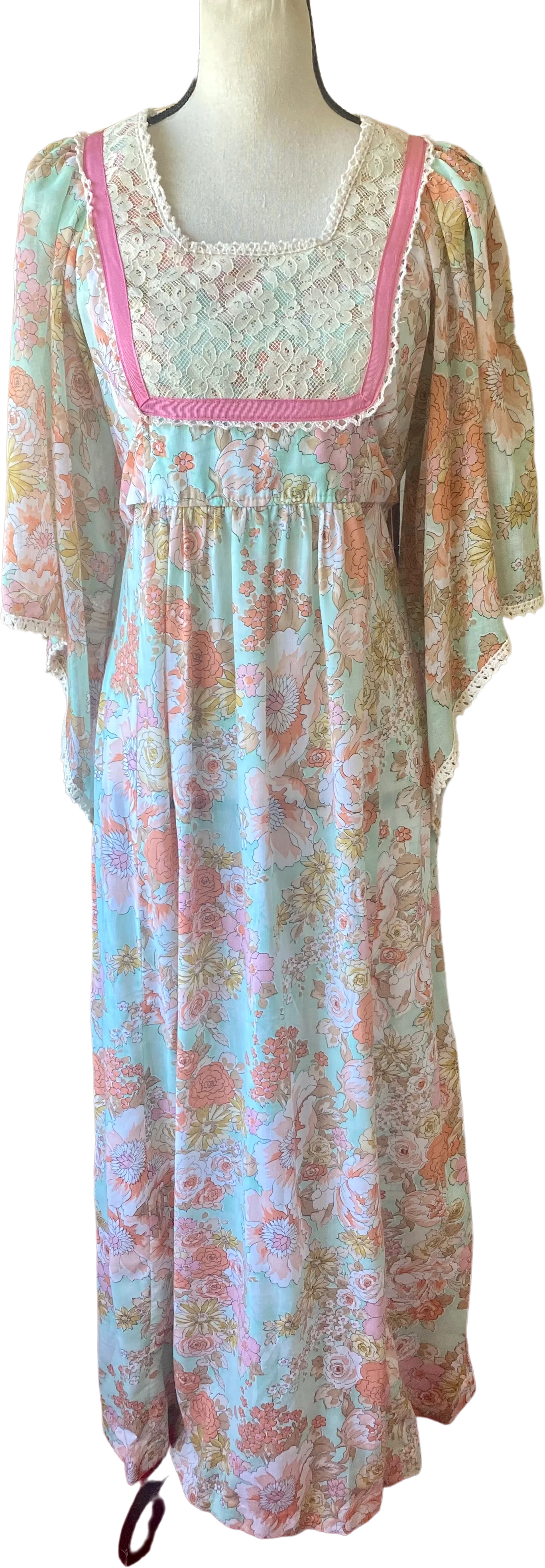 70s Floral Angel Sleeve Prairie Maxi Dress