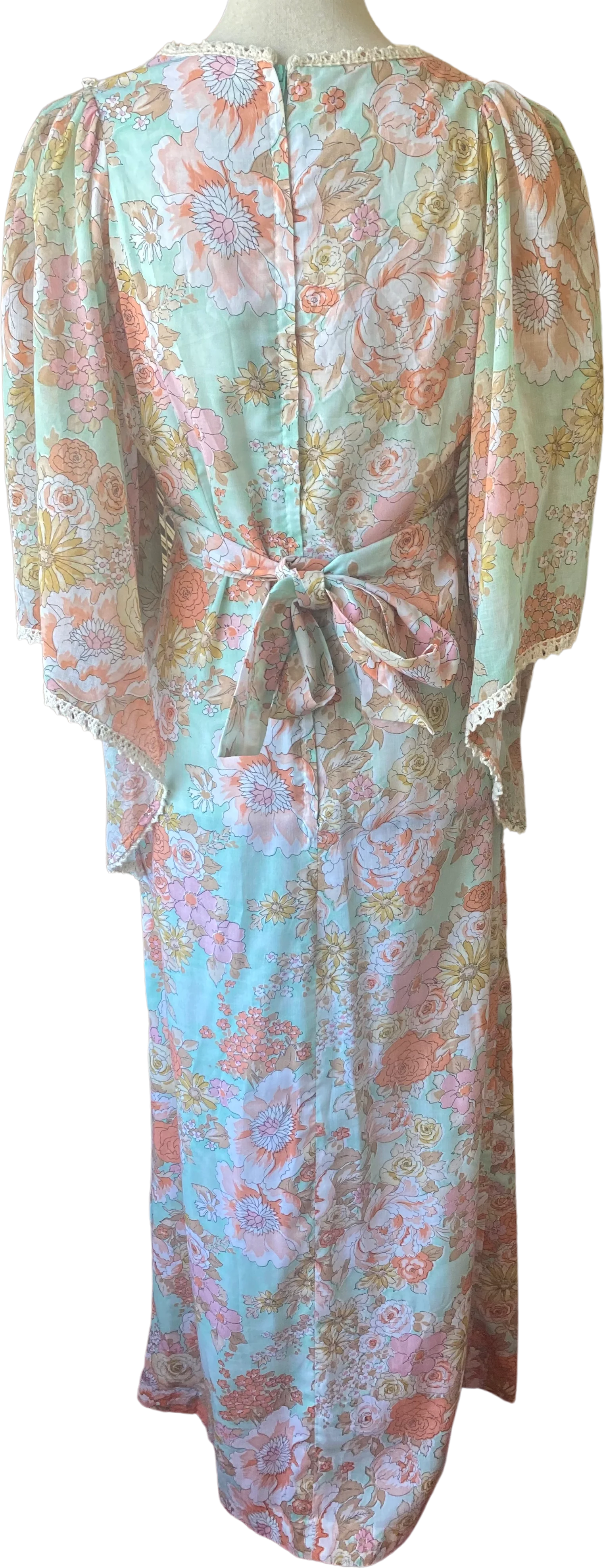 70s Floral Angel Sleeve Prairie Maxi Dress - Image 2