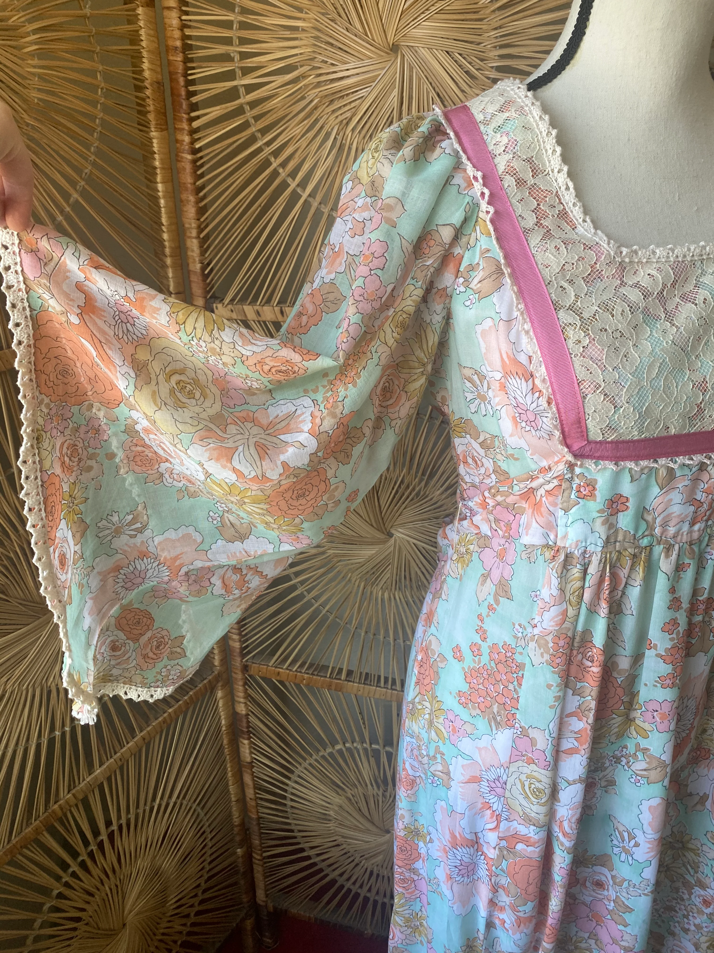 70s Floral Angel Sleeve Prairie Maxi Dress - Image 4