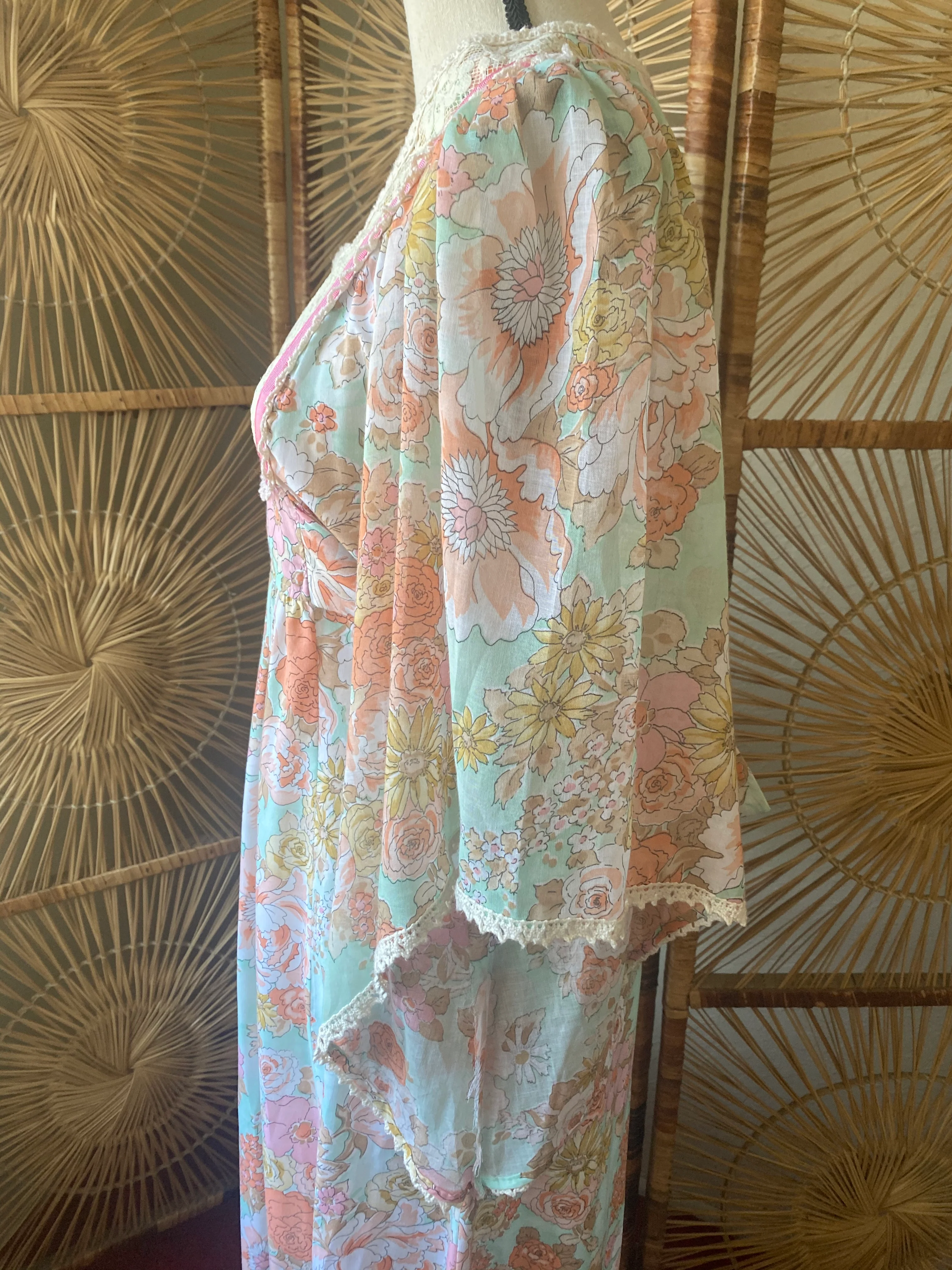 70s Floral Angel Sleeve Prairie Maxi Dress - Image 6