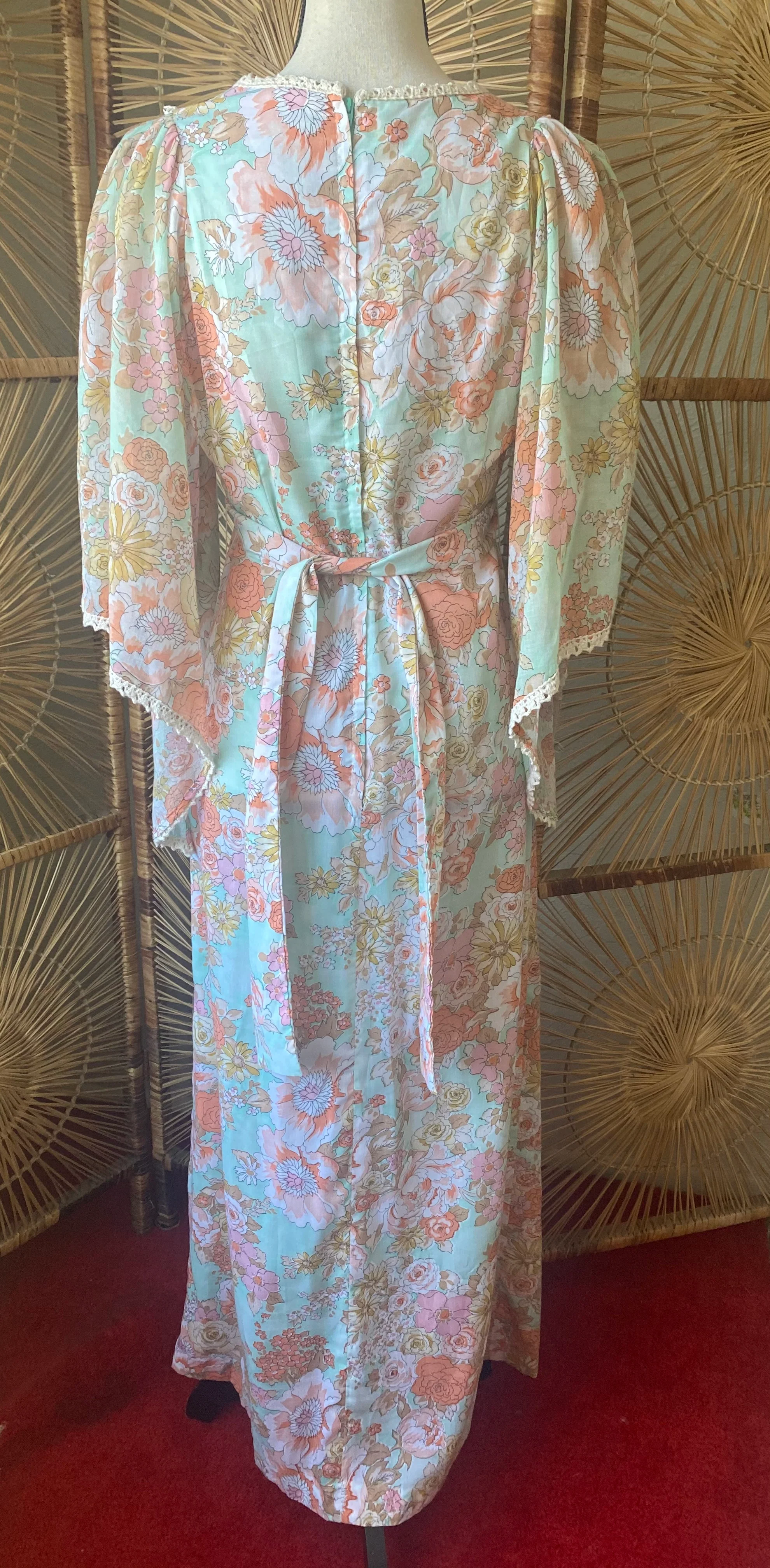 70s Floral Angel Sleeve Prairie Maxi Dress - Image 7
