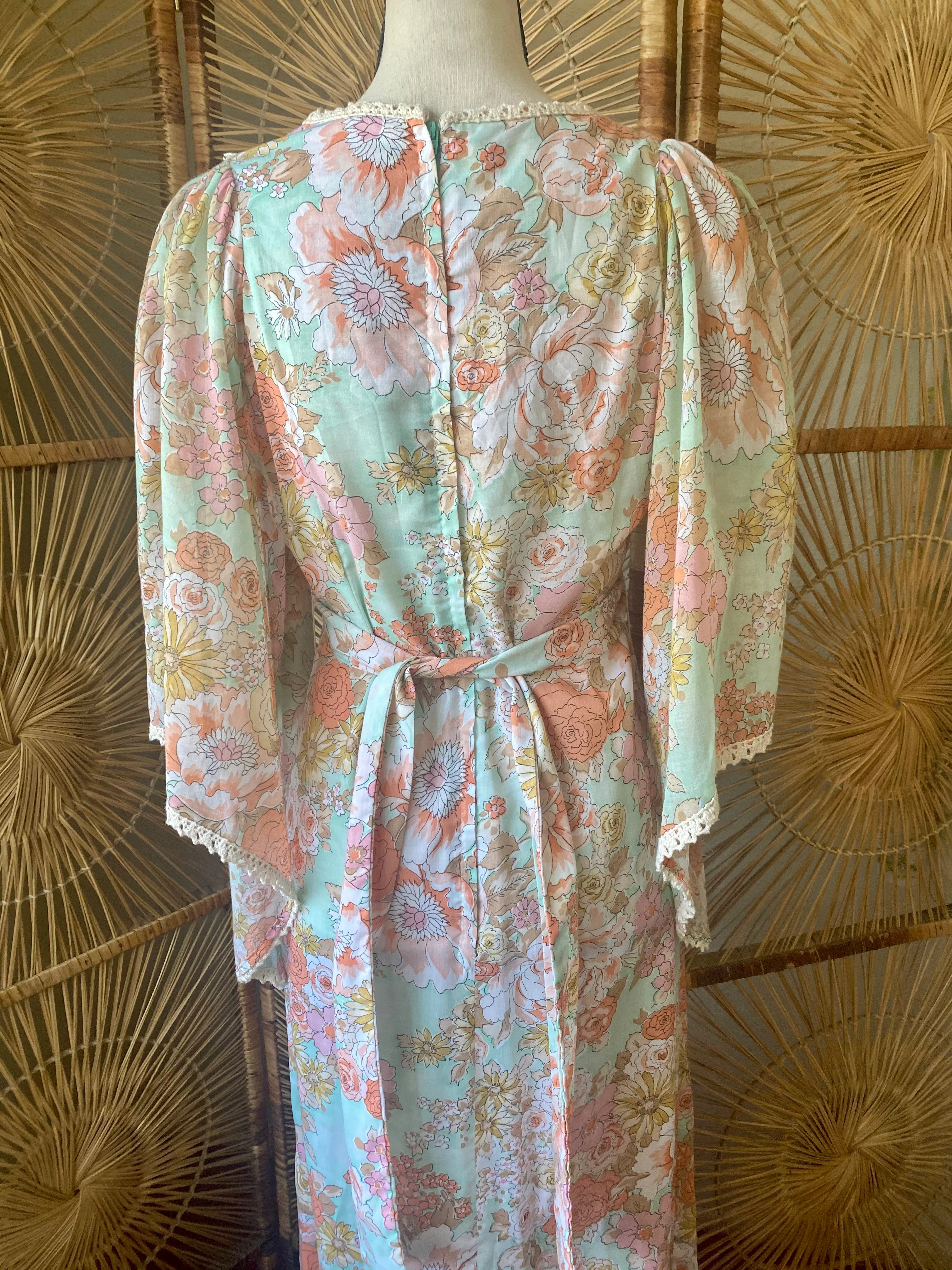 70s Floral Angel Sleeve Prairie Maxi Dress - Image 8