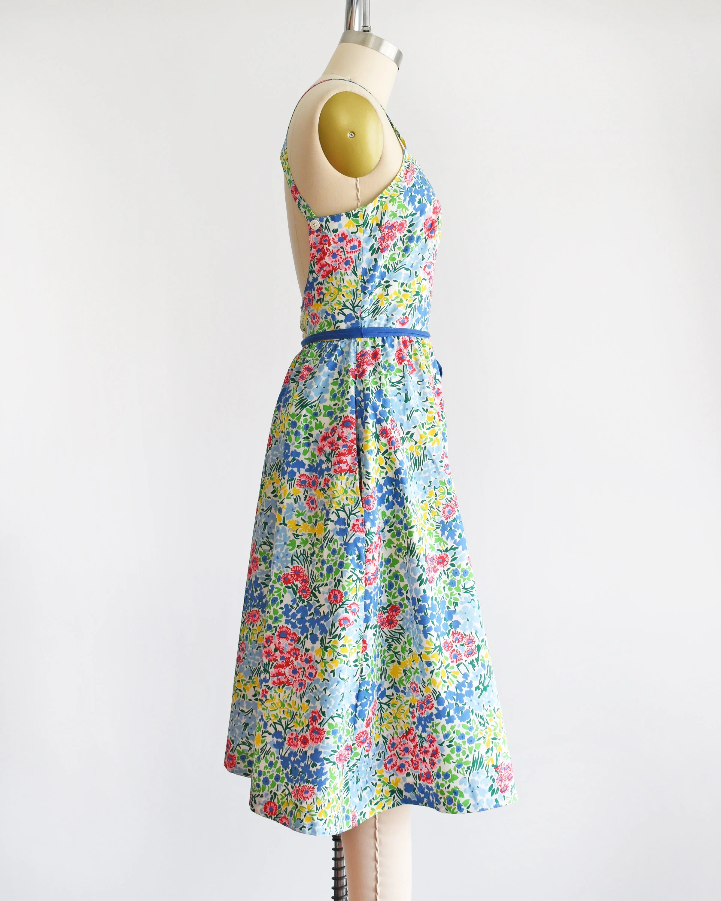 70s Floral Dress Vintage 70s Sundress 80s Open Back Cotton Dress with Pockets, Small Medium by Lanz Orignal - Image 3