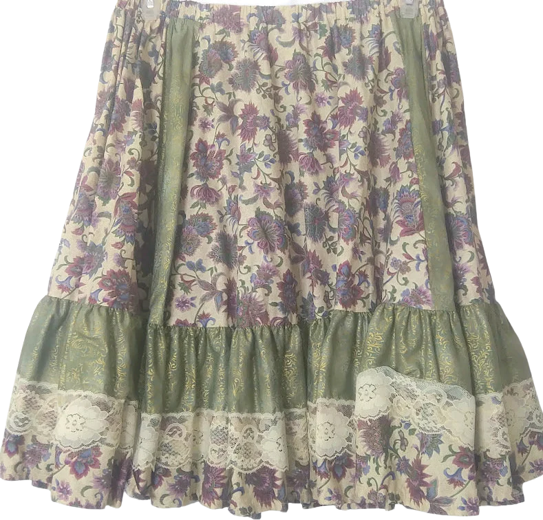 70s Floral Lace Trim Circle Skirt by  Fender