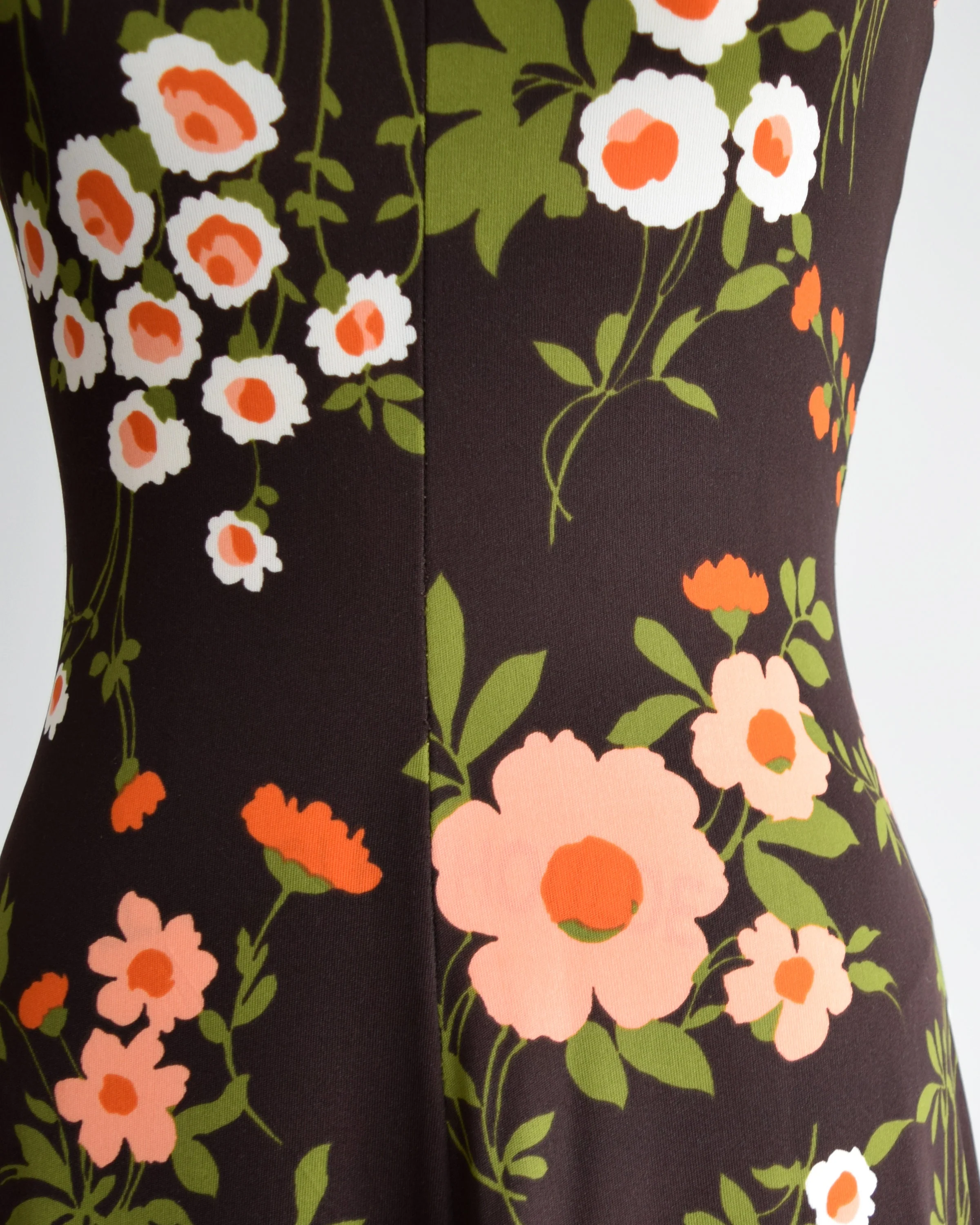 70s Floral Maxi Dress Set Vintage 70s Dress with Jacket Brown and Peach Flower Power Print Dress, Small/medium by Marie Andre - Image 8