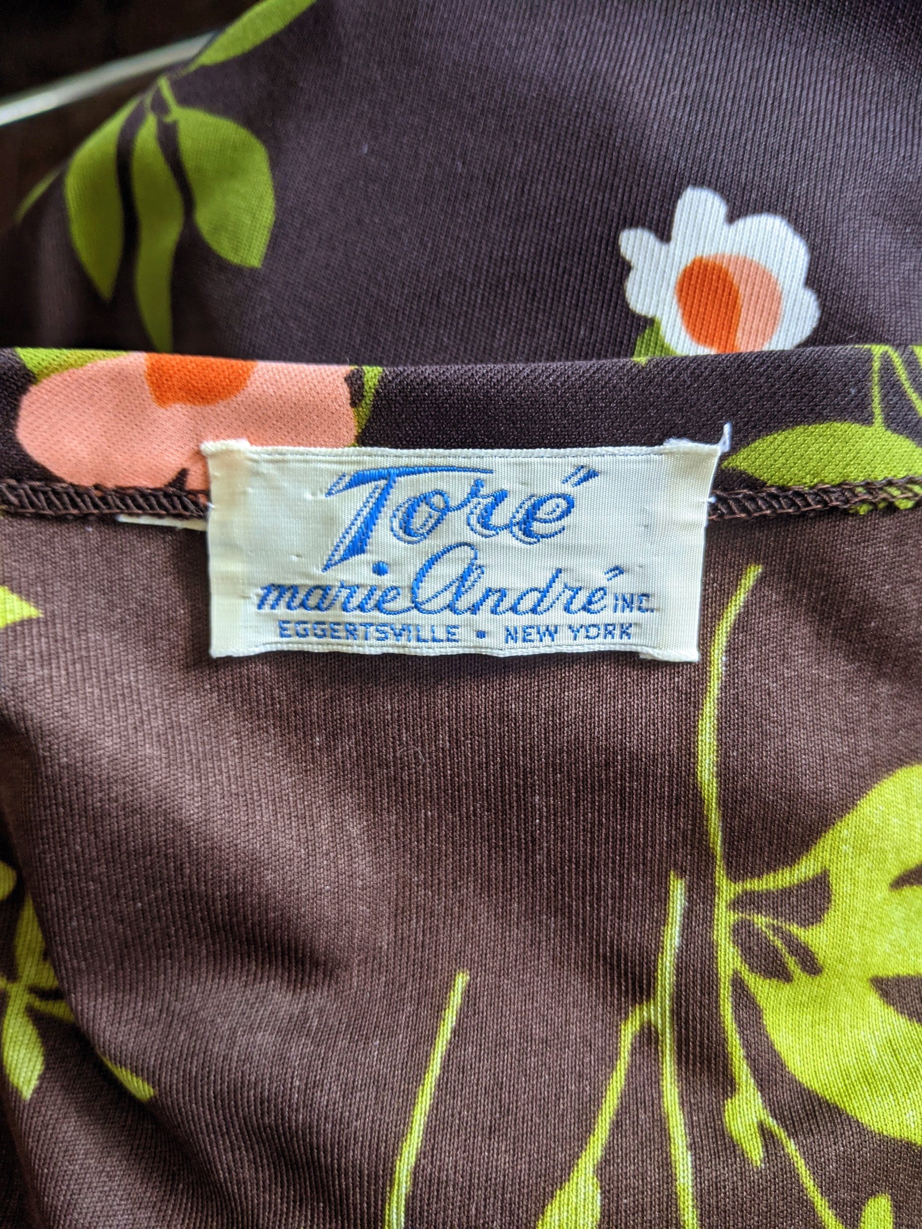 70s Floral Maxi Dress Set Vintage 70s Dress with Jacket Brown and Peach Flower Power Print Dress, Small/medium by Marie Andre - Image 9