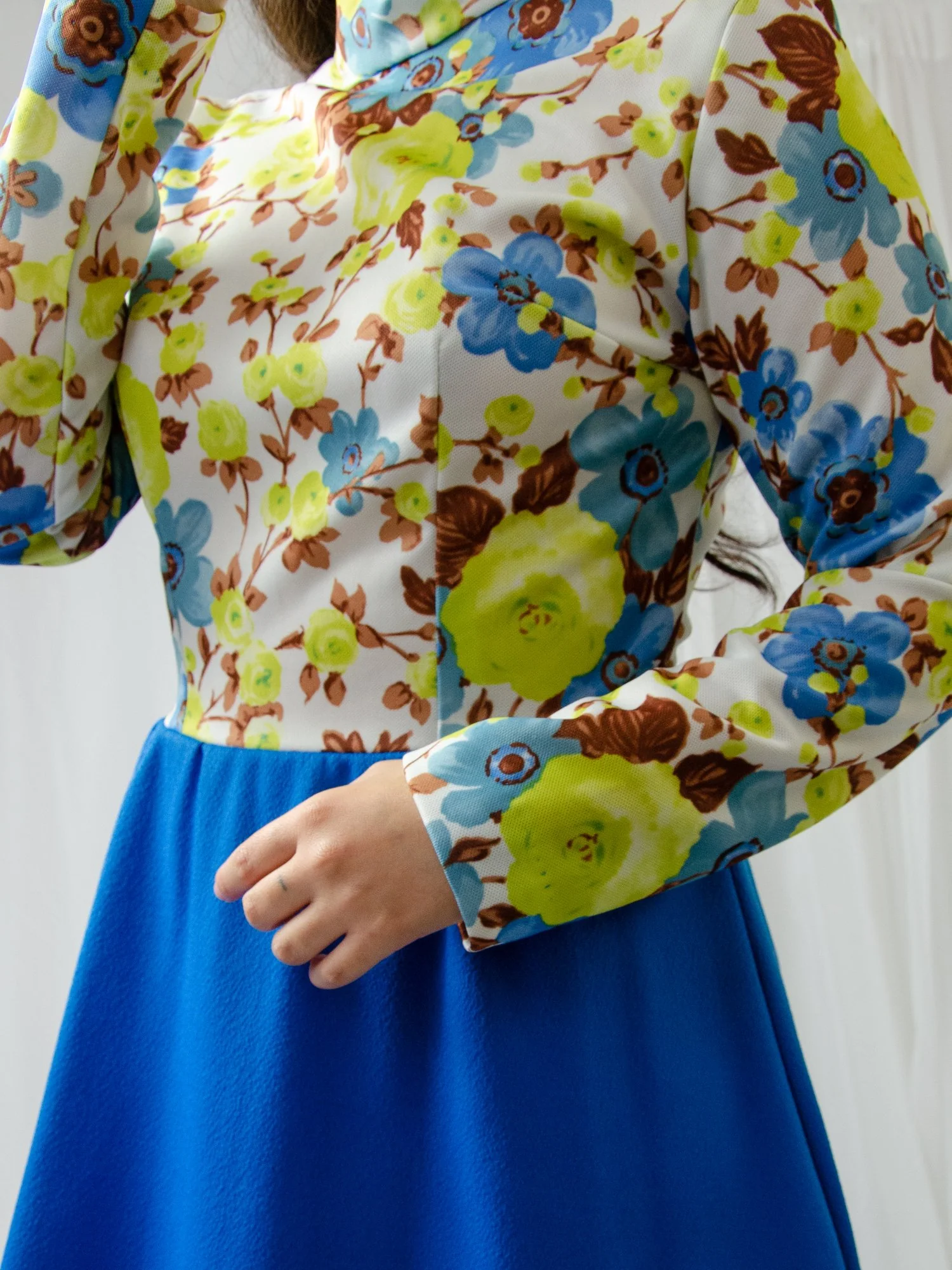 70s Floral Mock Neck Mini Dress - Image 2