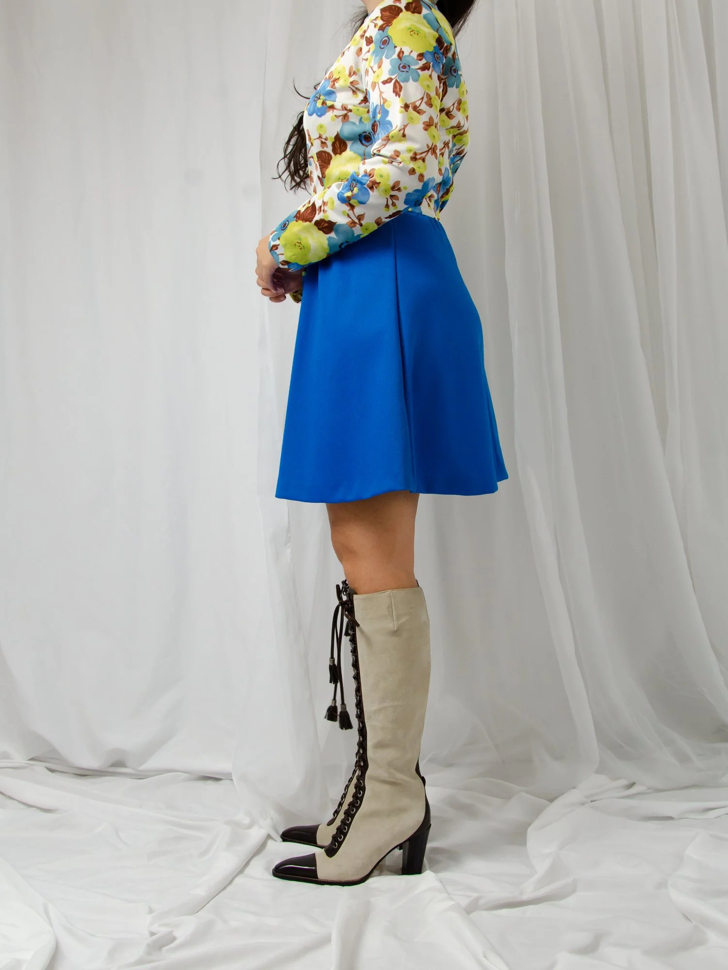 70s Floral Mock Neck Mini Dress - Image 4