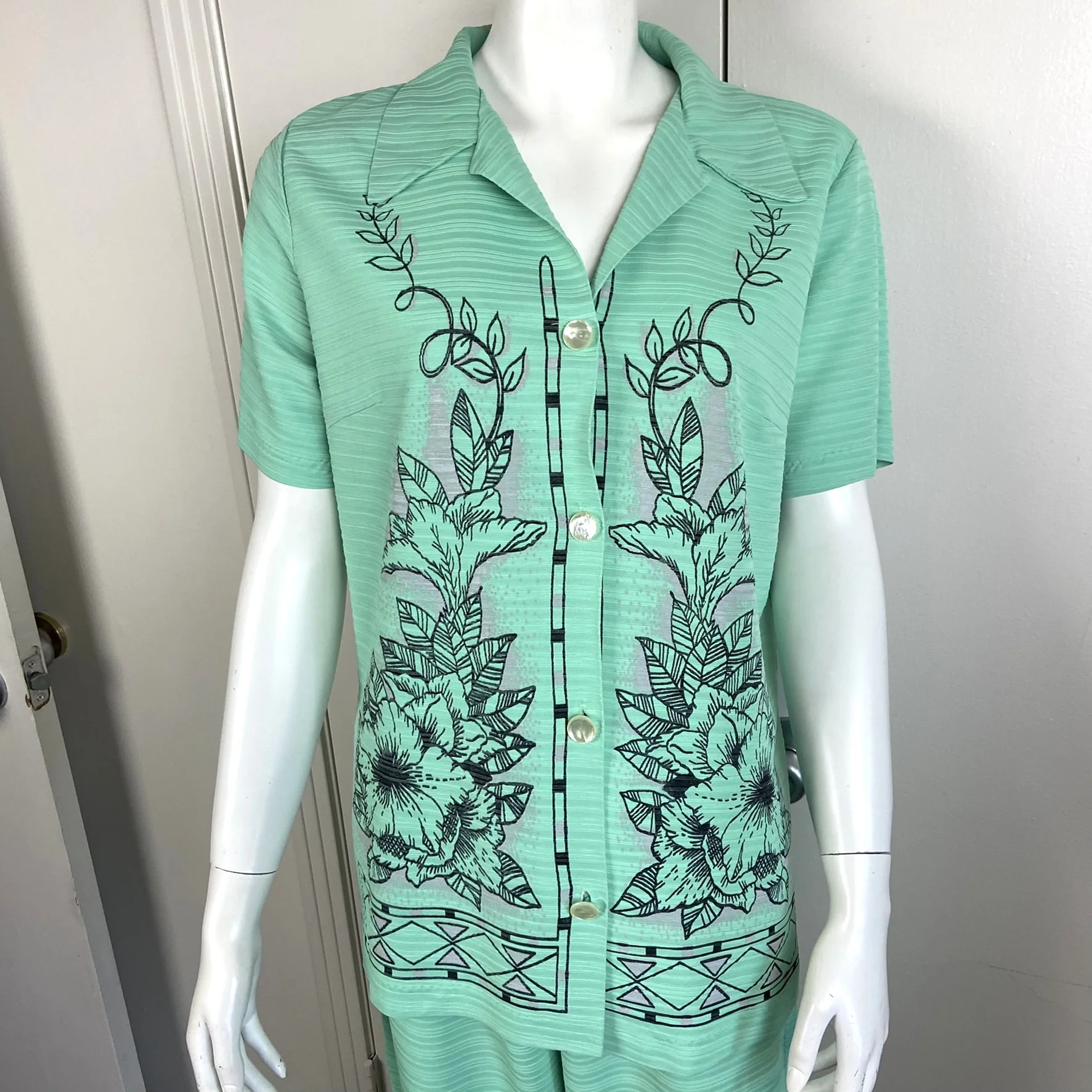70s Floral Pants Shirt Top Lounge Leisure Suit Pajamas - Image 5