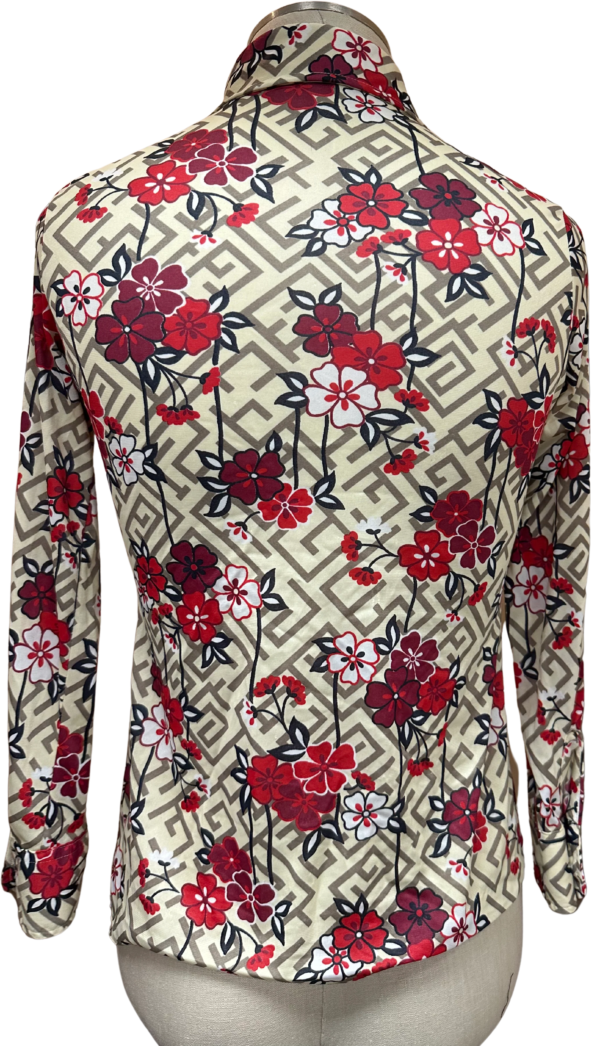 70s Floral Polyester Dagger Collar Button Up By Panther - Image 2