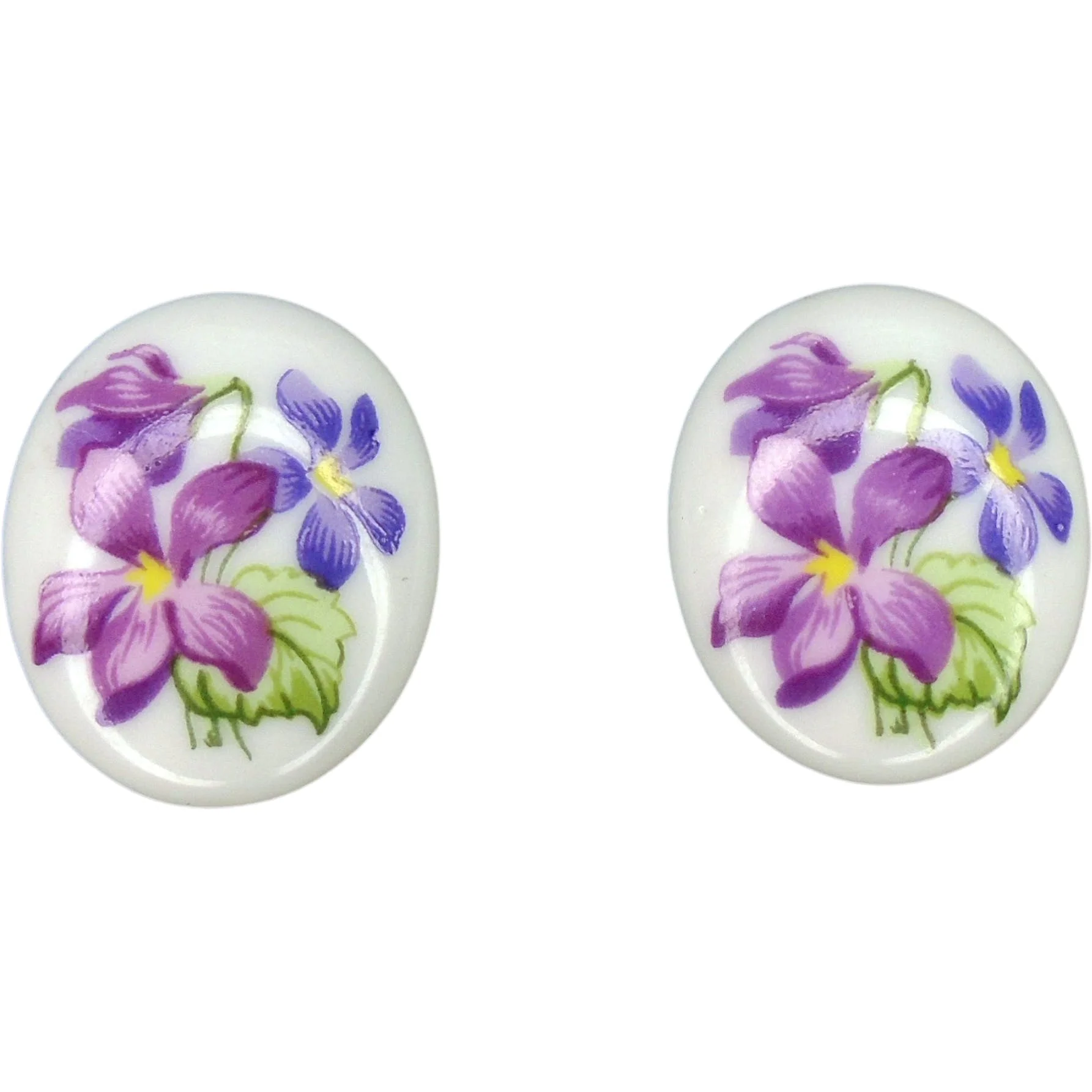 70s Floral Post Back Earrings Decal On Porcelain - Image 10