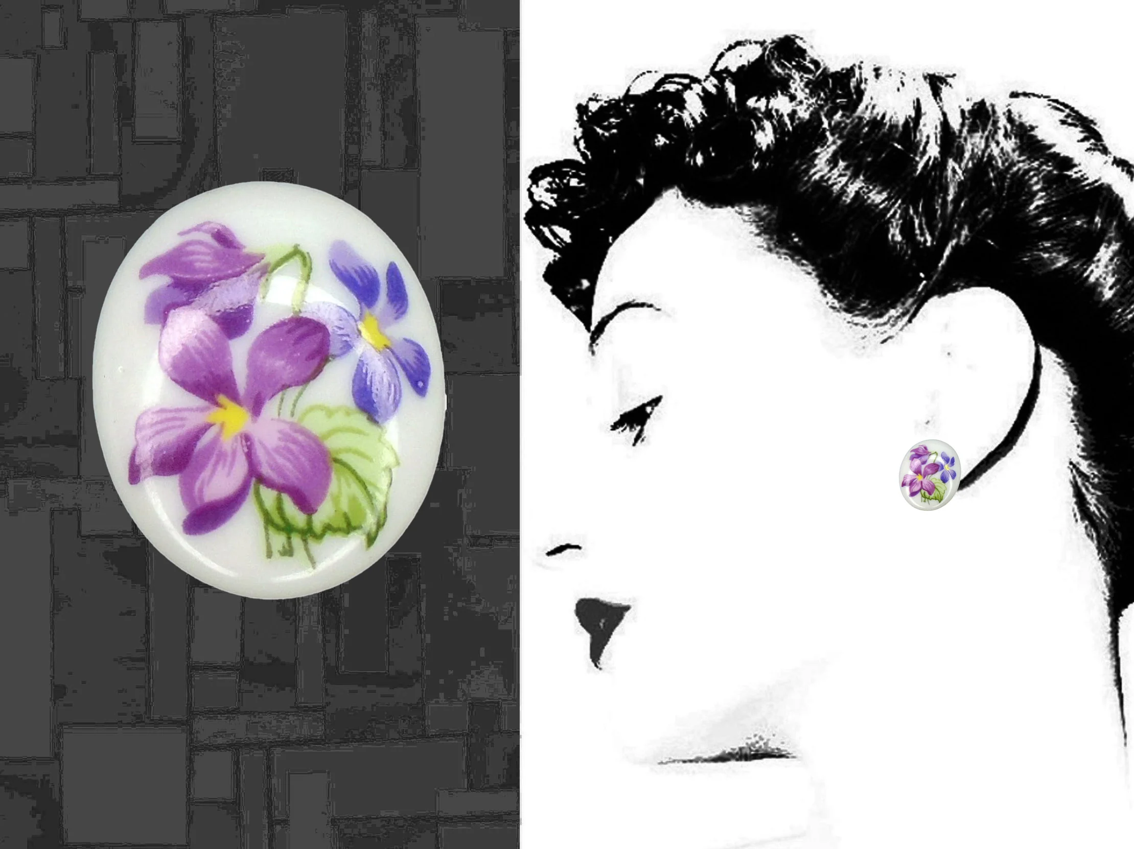 70s Floral Post Back Earrings Decal On Porcelain - Image 3