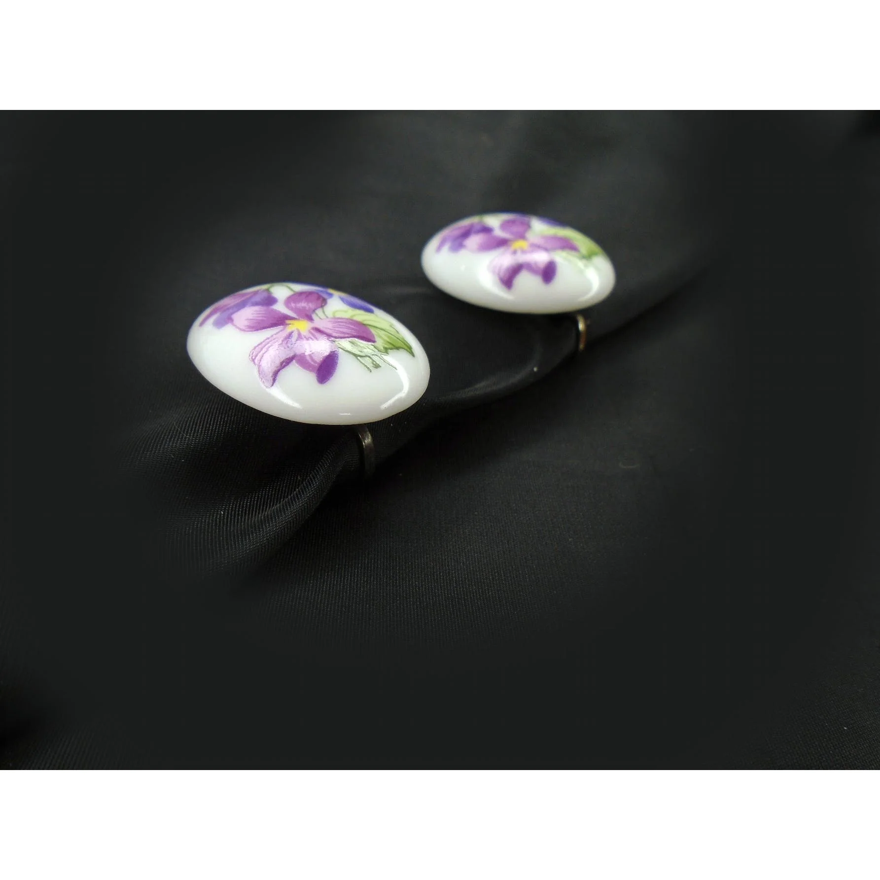 70s Floral Post Back Earrings Decal On Porcelain - Image 5