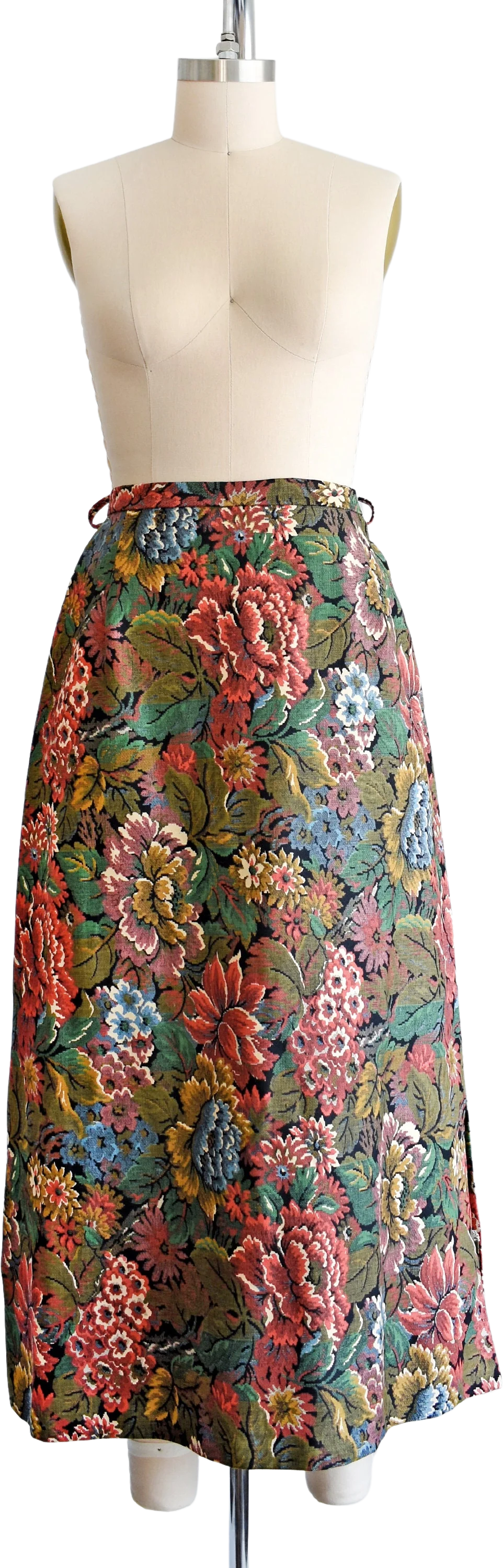 70s Floral Tapestry Skirt Vintage 70s Maxi Skirt, Dark Flower Print Skirt, Small Medium by Prestige of Boston