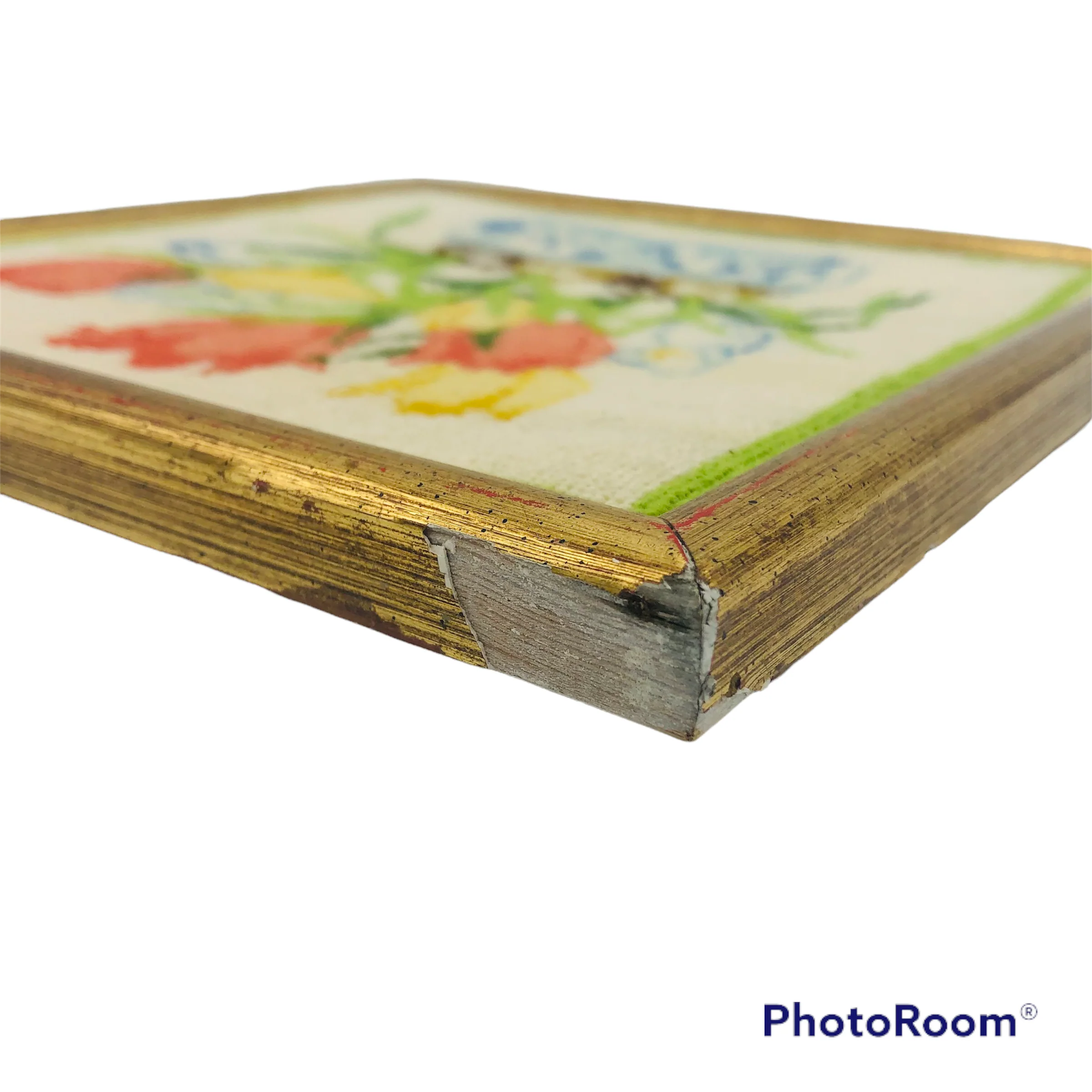 70s Framed Floral Needlepoint Tulips Chinoiserie - Image 4