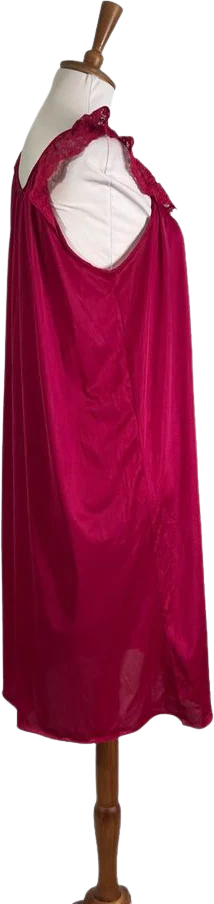 70s Fuchsia Pink Nylon Nightgown M By Feathered - Image 2