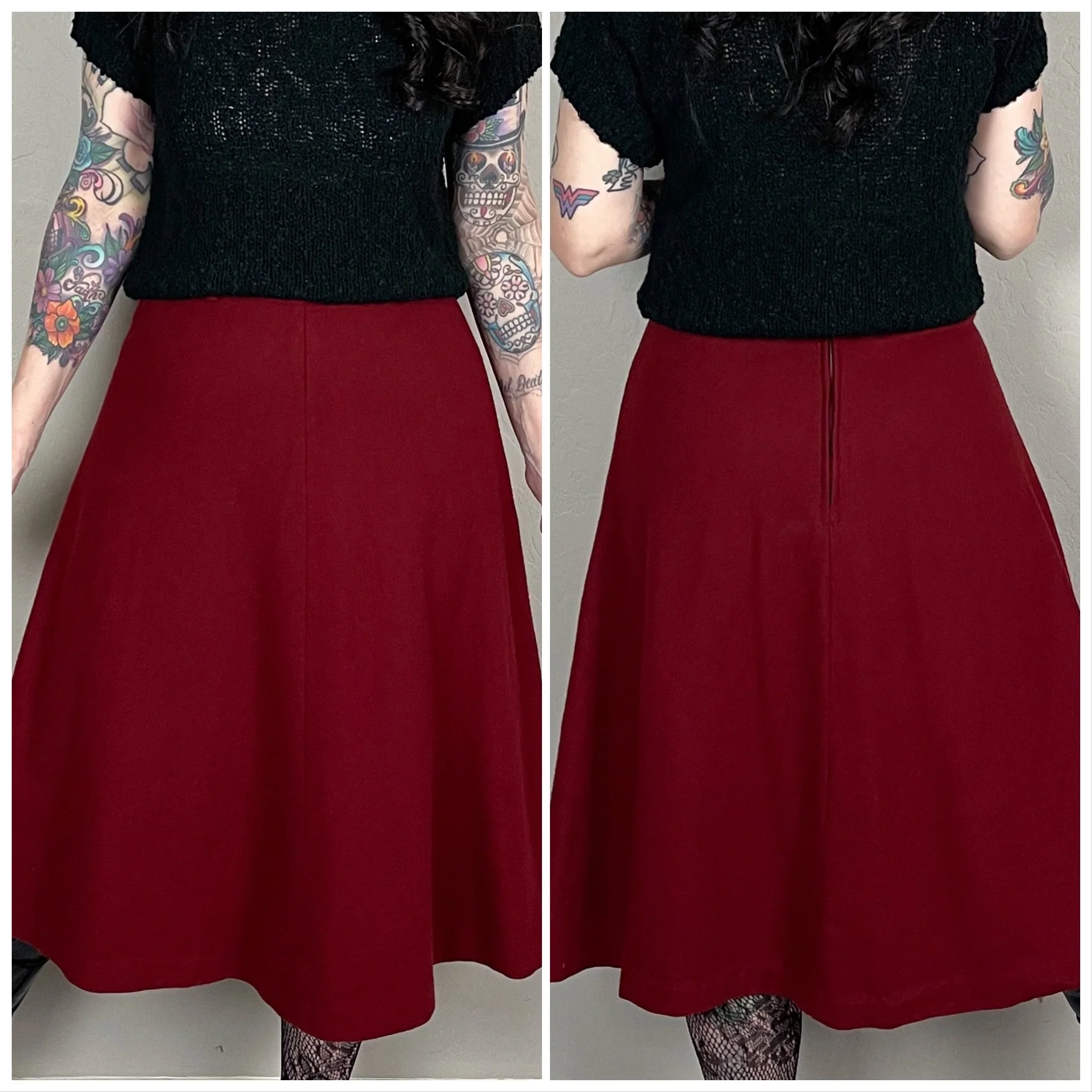 70s Garnet Red Wool Felt A-line Midi Skirt By Summit of Boston - Image 4