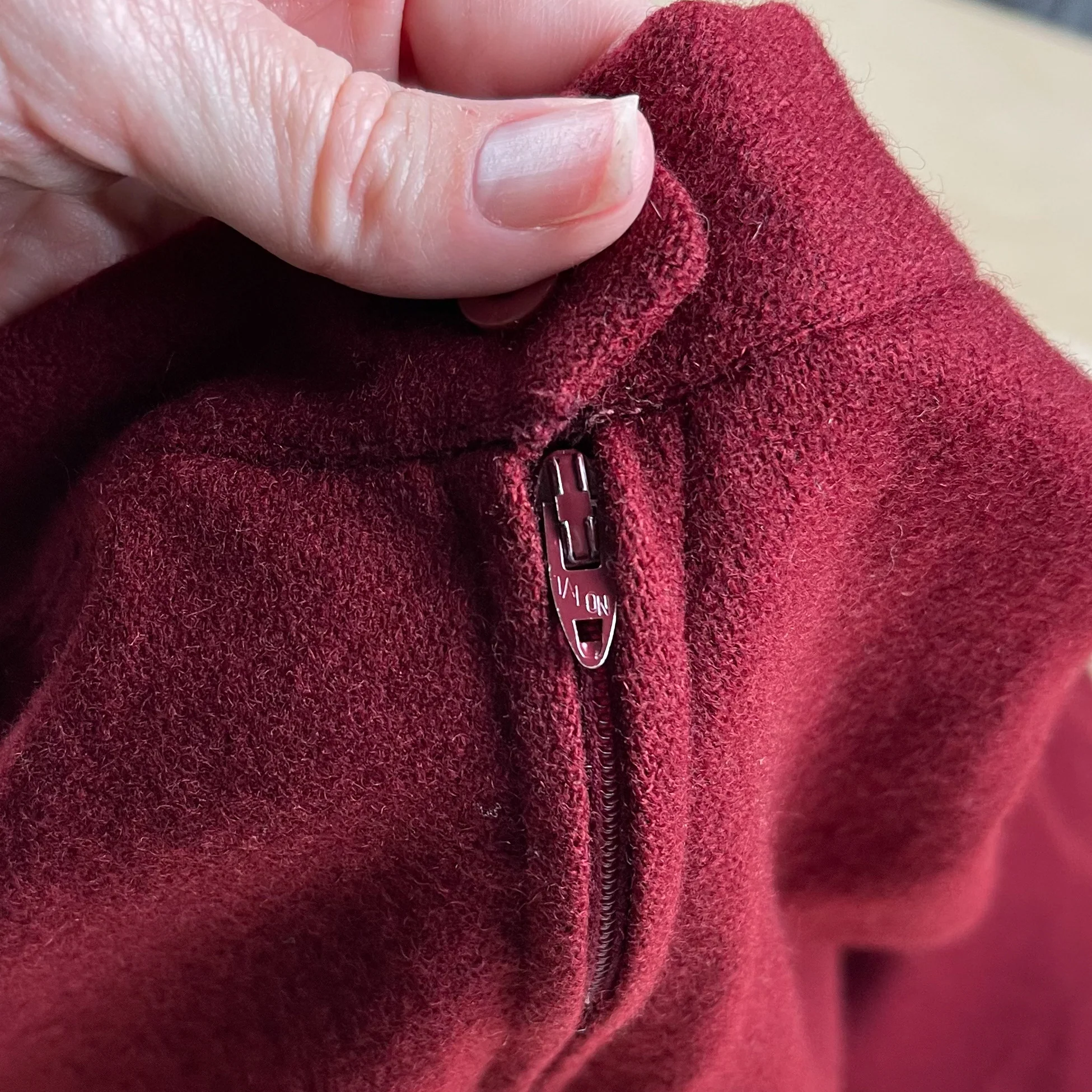 70s Garnet Red Wool Felt A-line Midi Skirt By Summit of Boston - Image 5