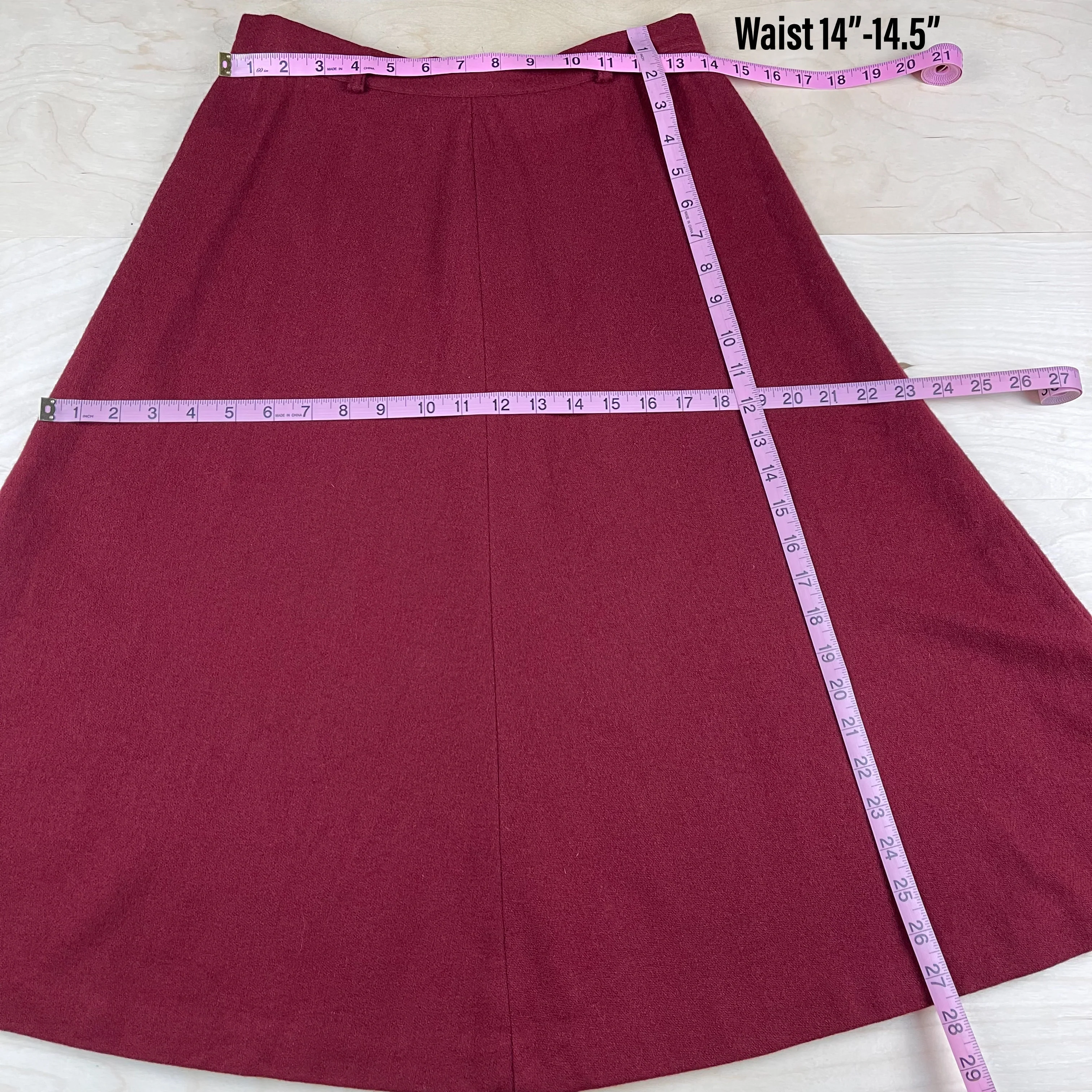 70s Garnet Red Wool Felt A-line Midi Skirt By Summit of Boston - Image 7