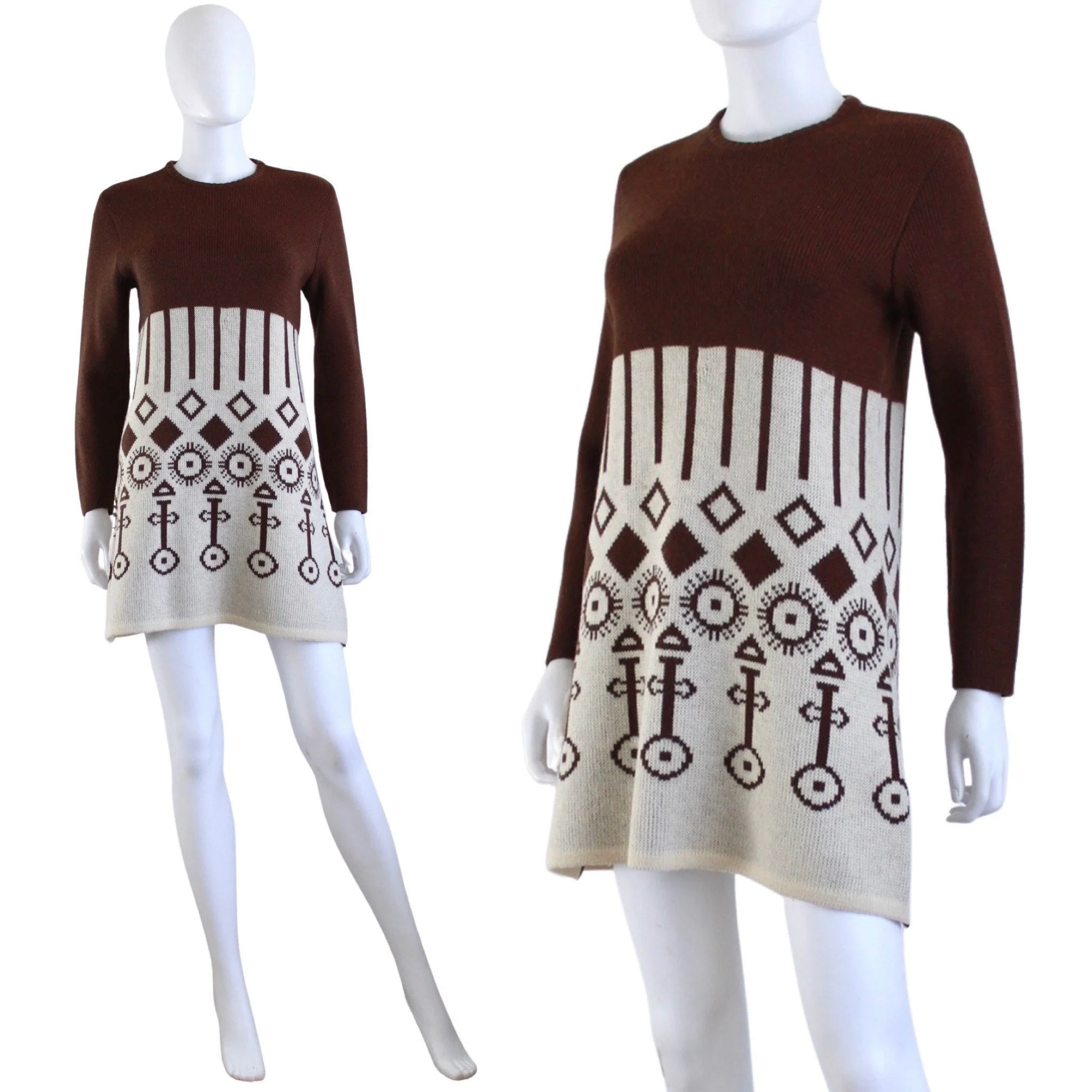 70s Geometric Knit Mod Sweater Dress Size Small / Med by Marshall Field & Company - Image 2