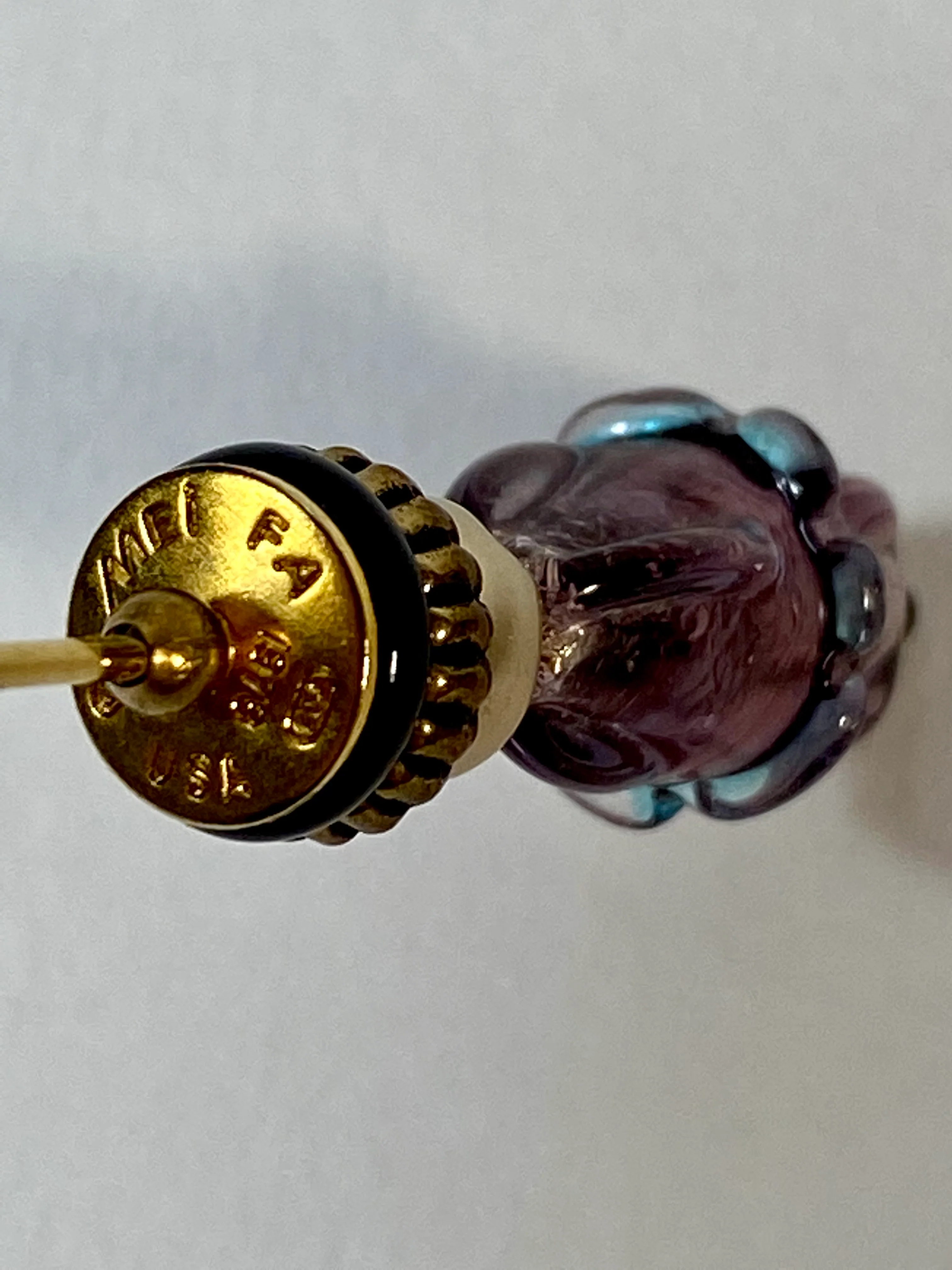 70s Gold Color Metal Purple Venetian Glass Stick Pin By Mei Fa - Image 10