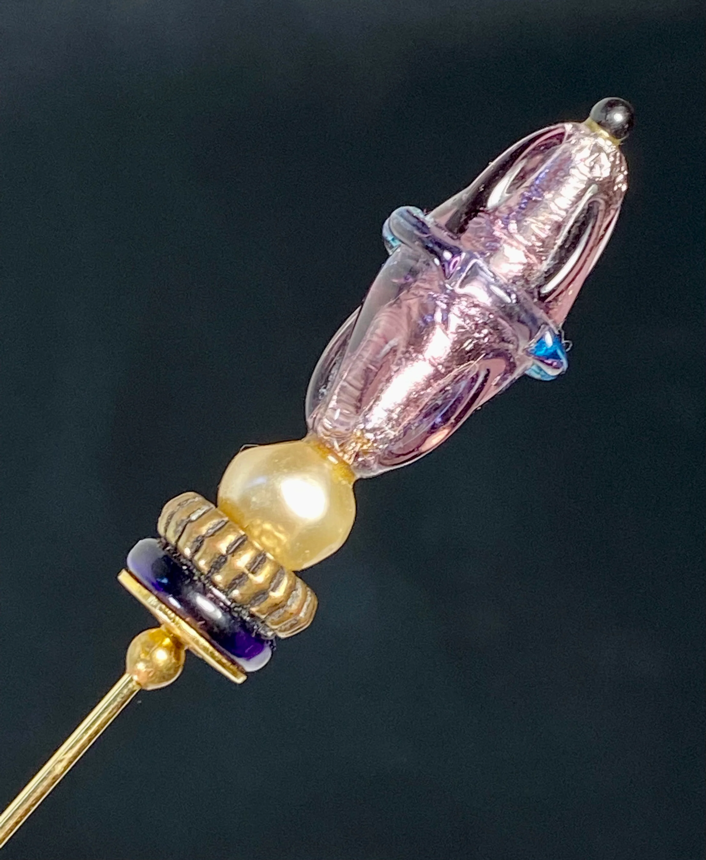 70s Gold Color Metal Purple Venetian Glass Stick Pin By Mei Fa - Image 12