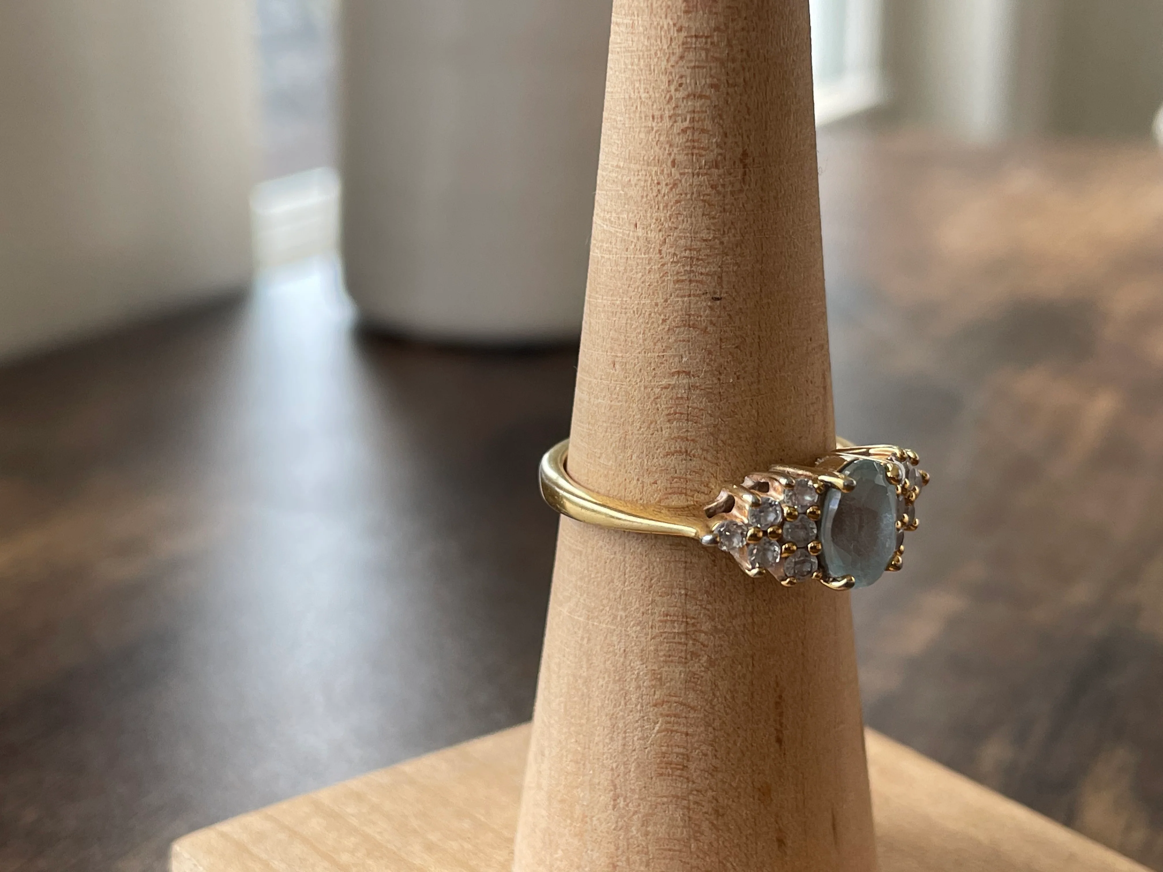 70s Gold Plated Aquamarine Ring - Image 7
