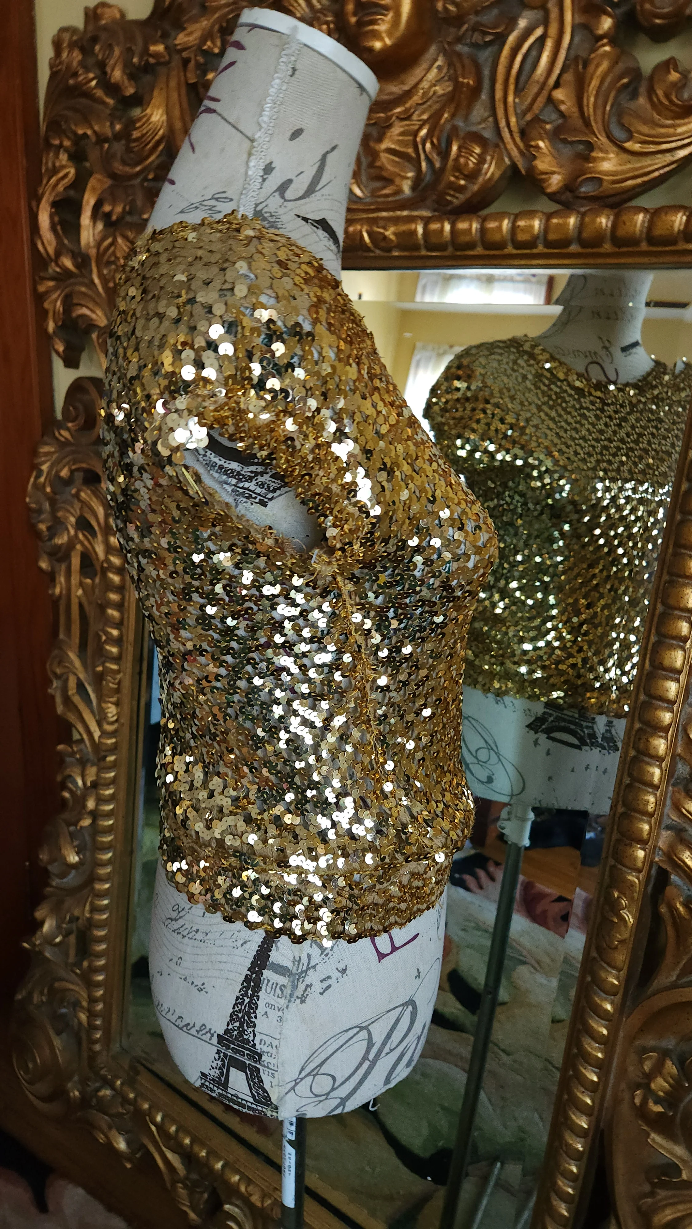 70s Gold Stretch Sequin Short Sleeve Disco Top By Toppettes - Image 3
