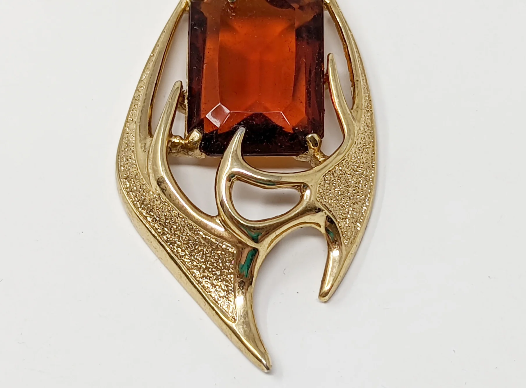 70s Gold Tone Faux Topaz Molten Flame Pendant By Sarah Coventry - Image 5