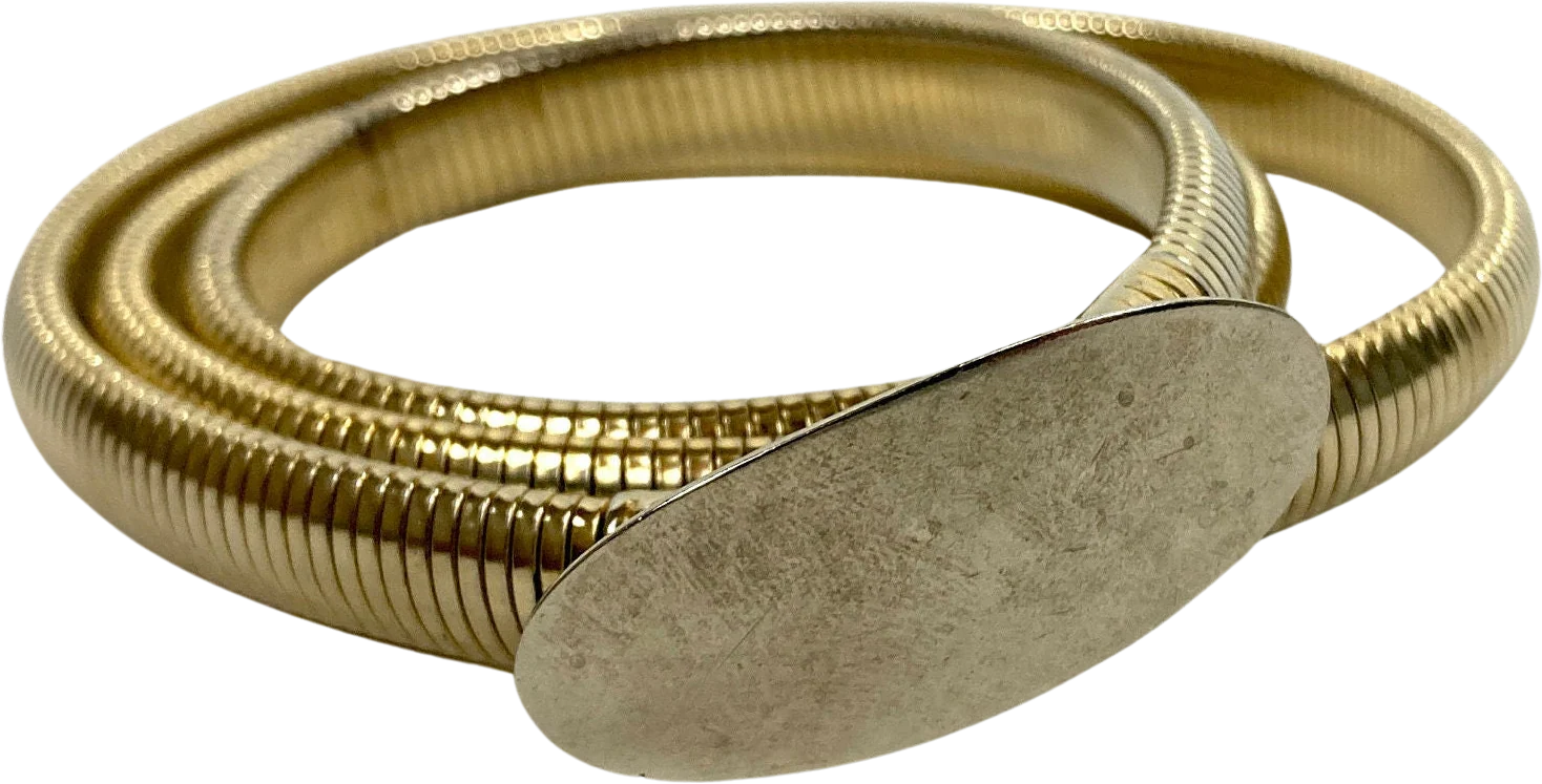 70s Gold Tone Metal Stretch Belt Stretchy Buckle Shiny Metallic Serpentine Skinny Retro Slim Cinch Disco Serpent Coil Vintage Dress Belt