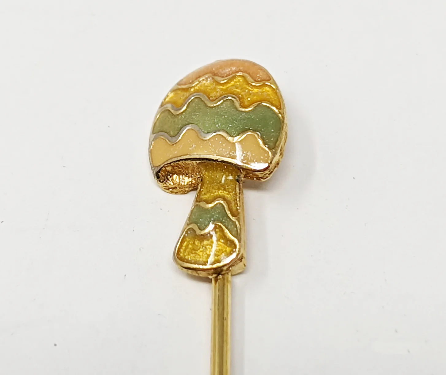 70s Gold Tone Striped Mushroom Stick Straight Pin - Image 3