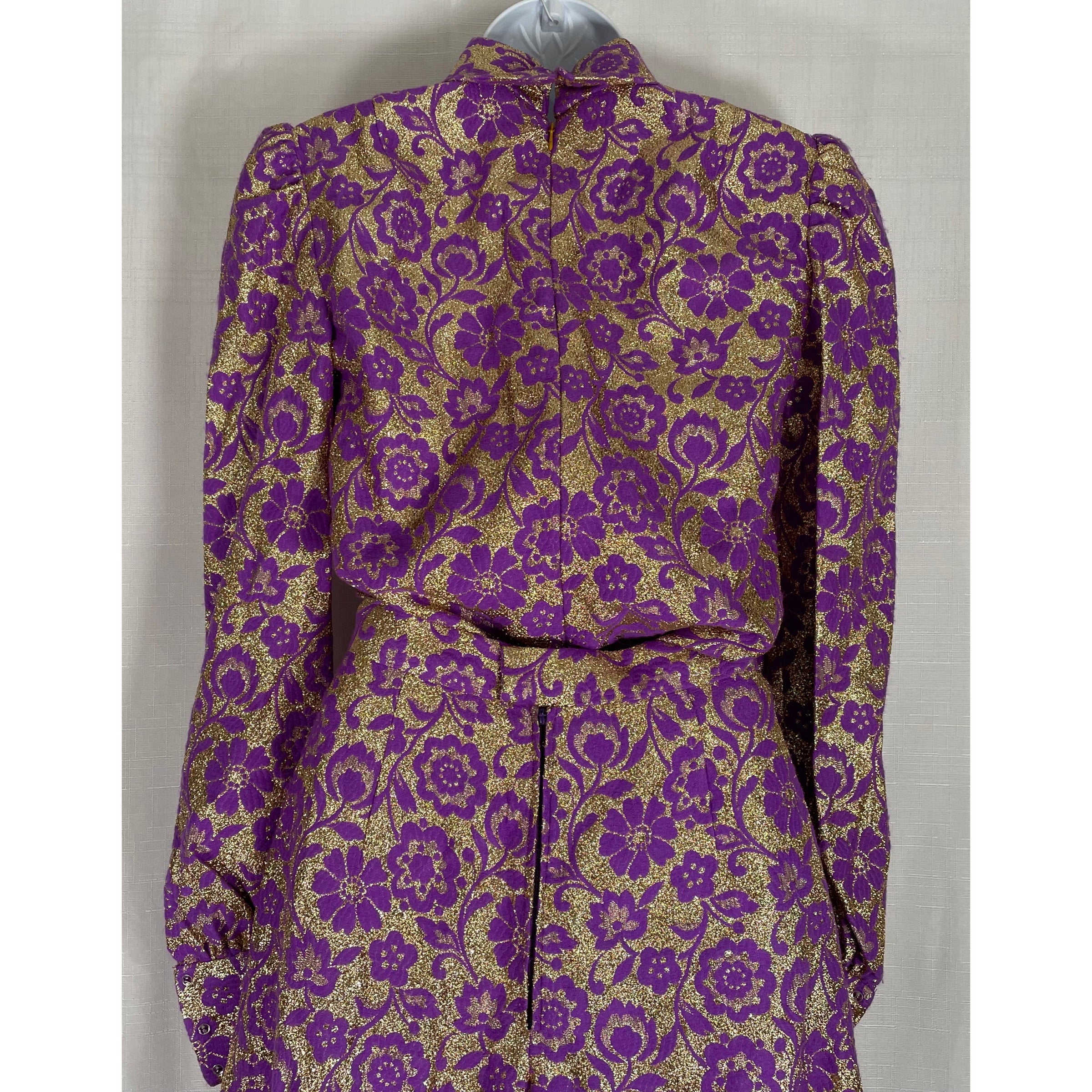 70s Gold Velvet Purple Embossed Wide Leg Pants Set - Image 9