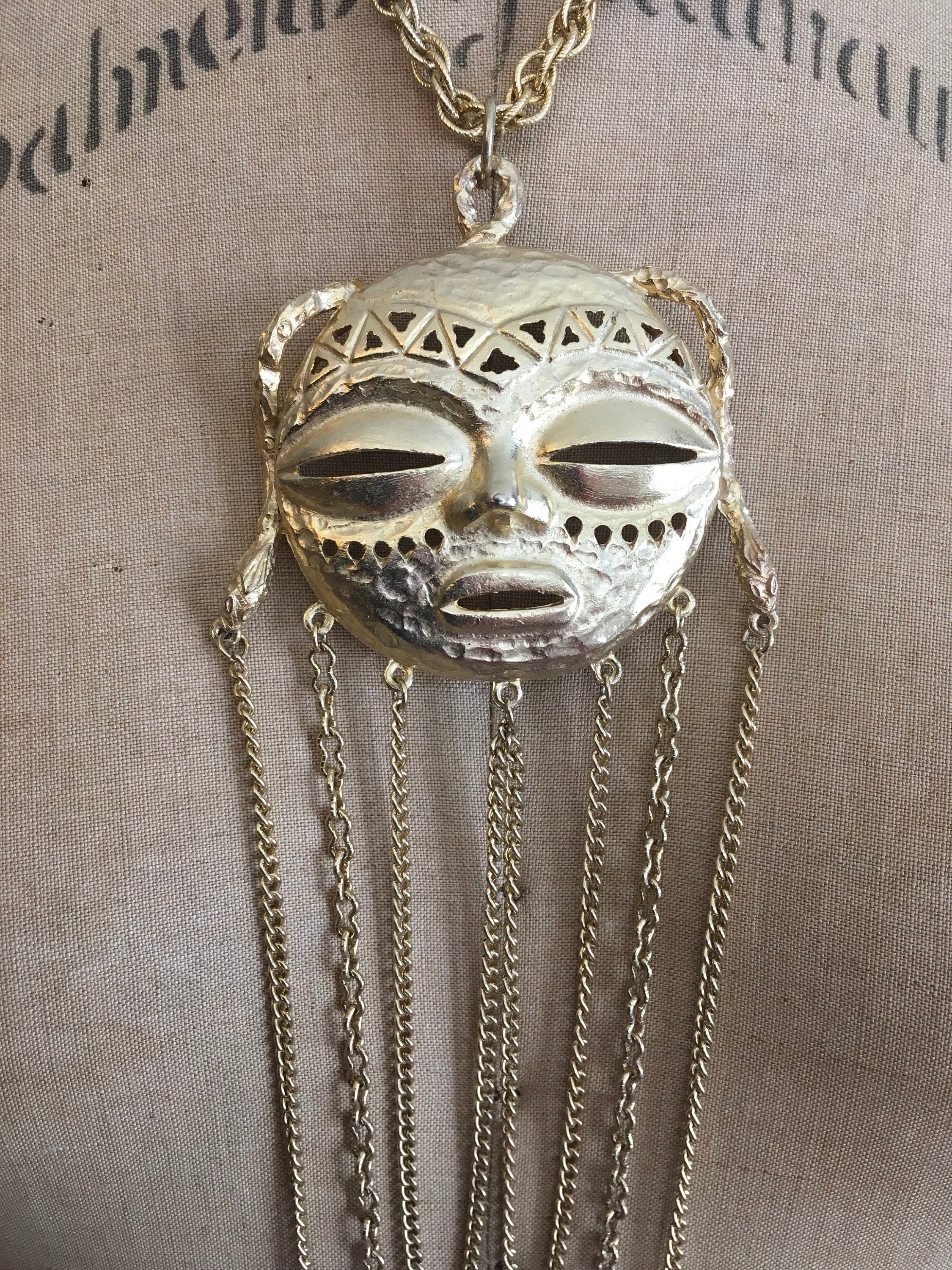 70's Gold Warrior Face Necklace - Image 4