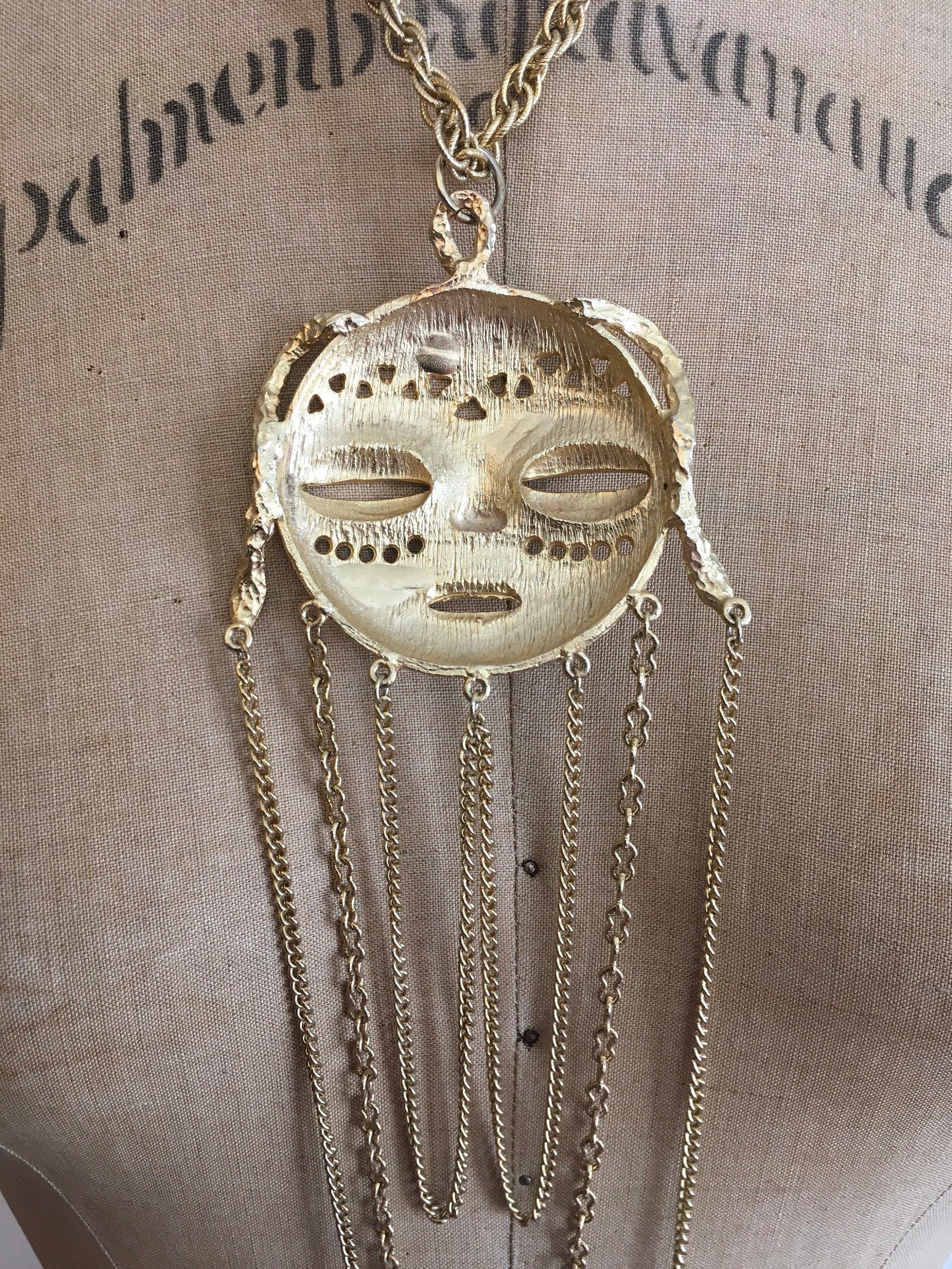 70's Gold Warrior Face Necklace - Image 5