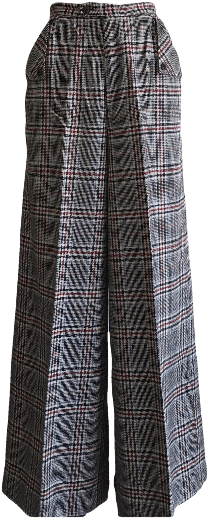 70's Gray and Red Plaid Tweed High Waisted Wide Leg Pants by Above All