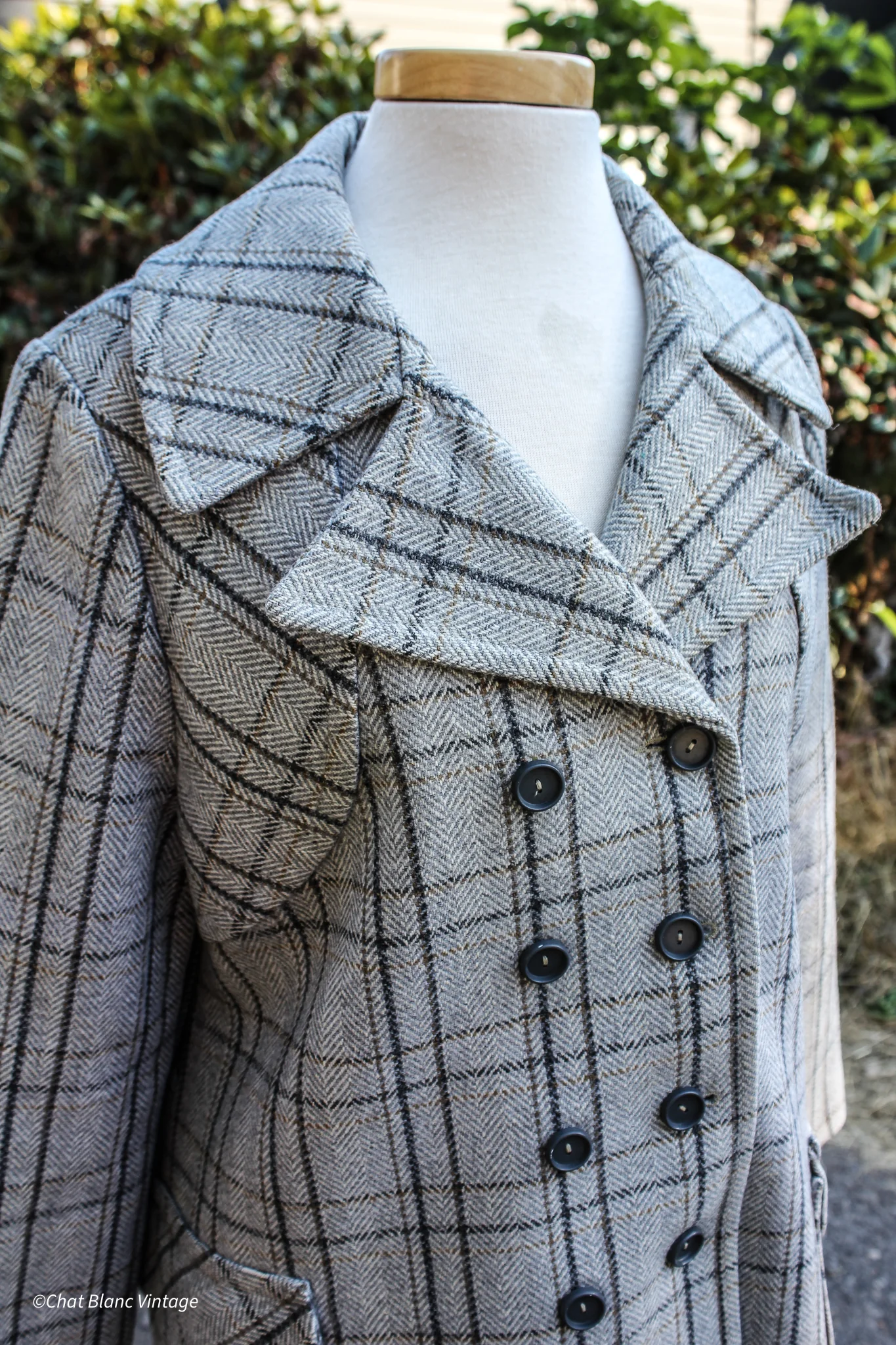 70s Gray Plaid Wool Peacoat - Image 5
