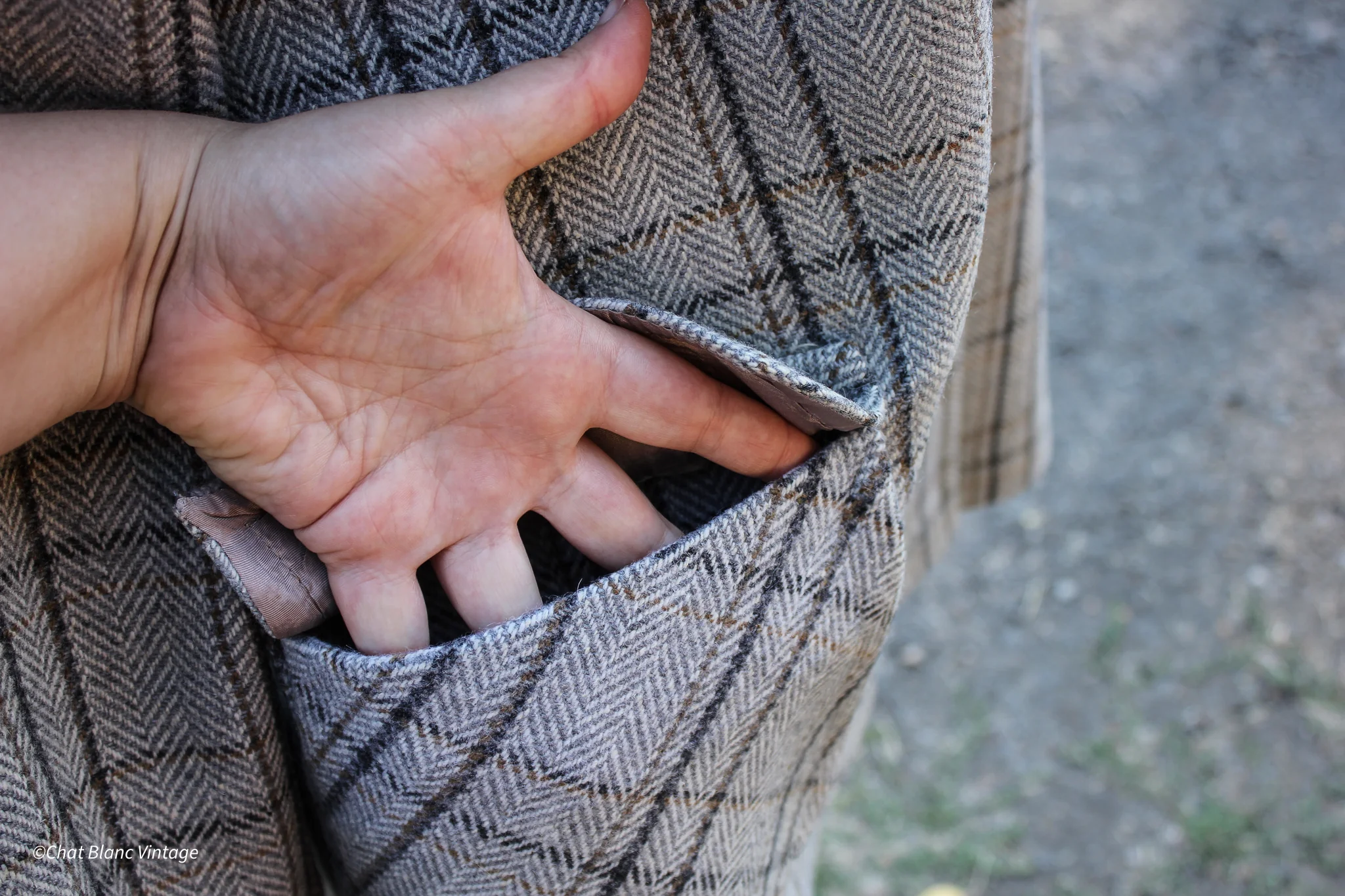 70s Gray Plaid Wool Peacoat - Image 6
