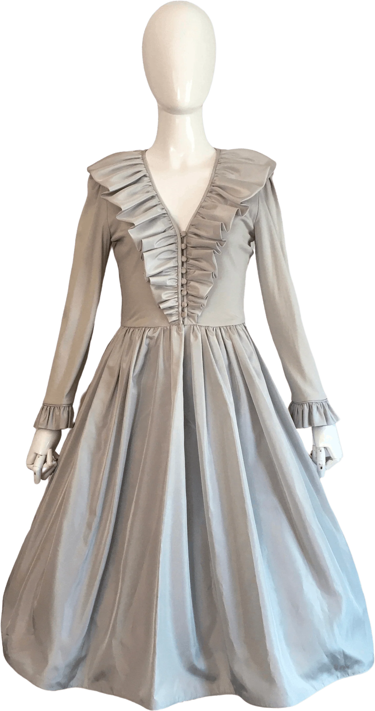 70's Gray Ruffled Collar Party Dress by Jeri New York