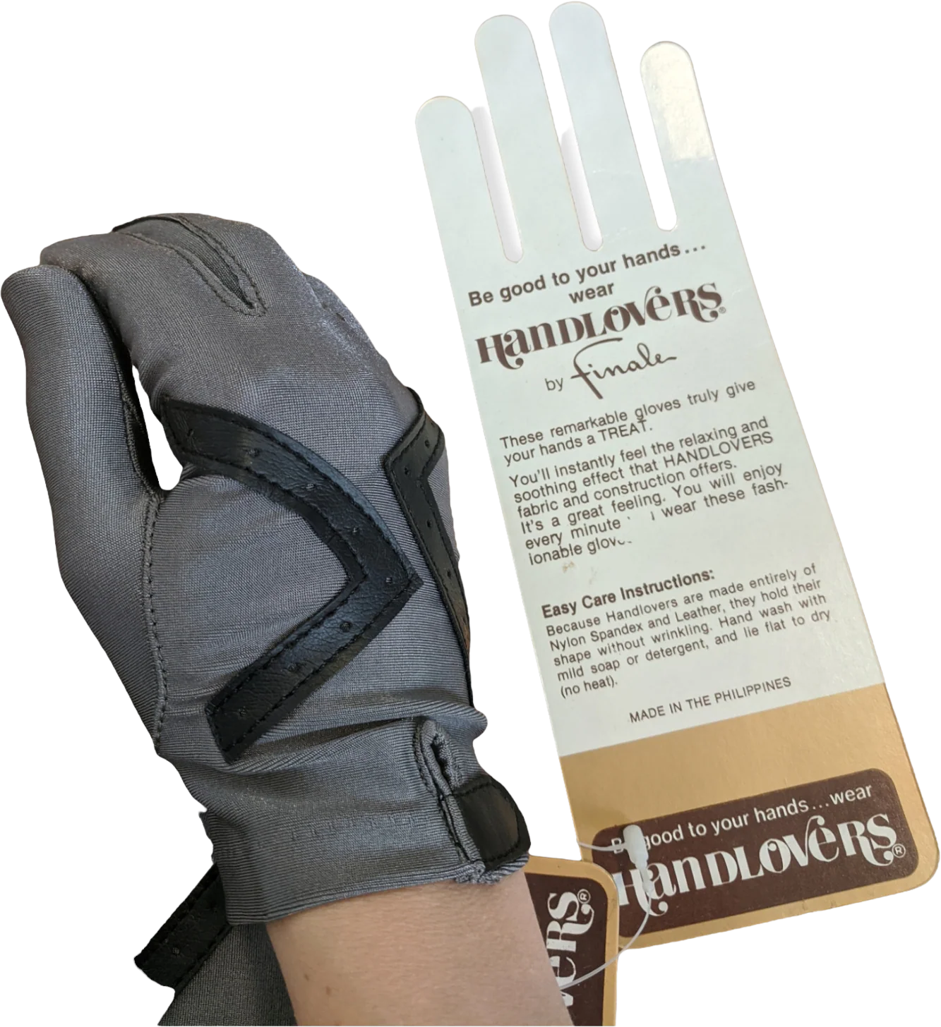70s Gray Stretch Black Leather Driving Gloves Nos By Finale Handlovers - Image 2