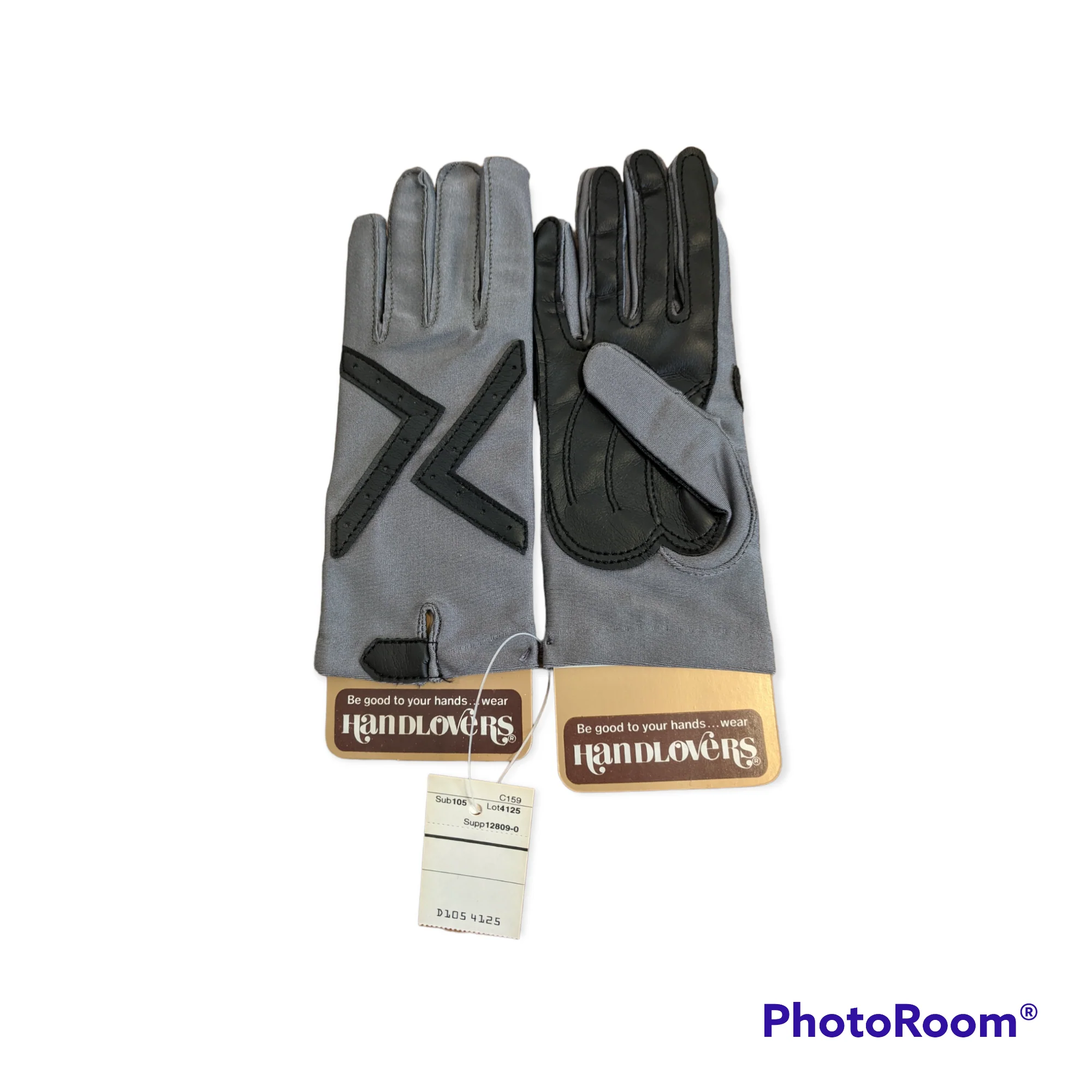 70s Gray Stretch Black Leather Driving Gloves Nos By Finale Handlovers - Image 3