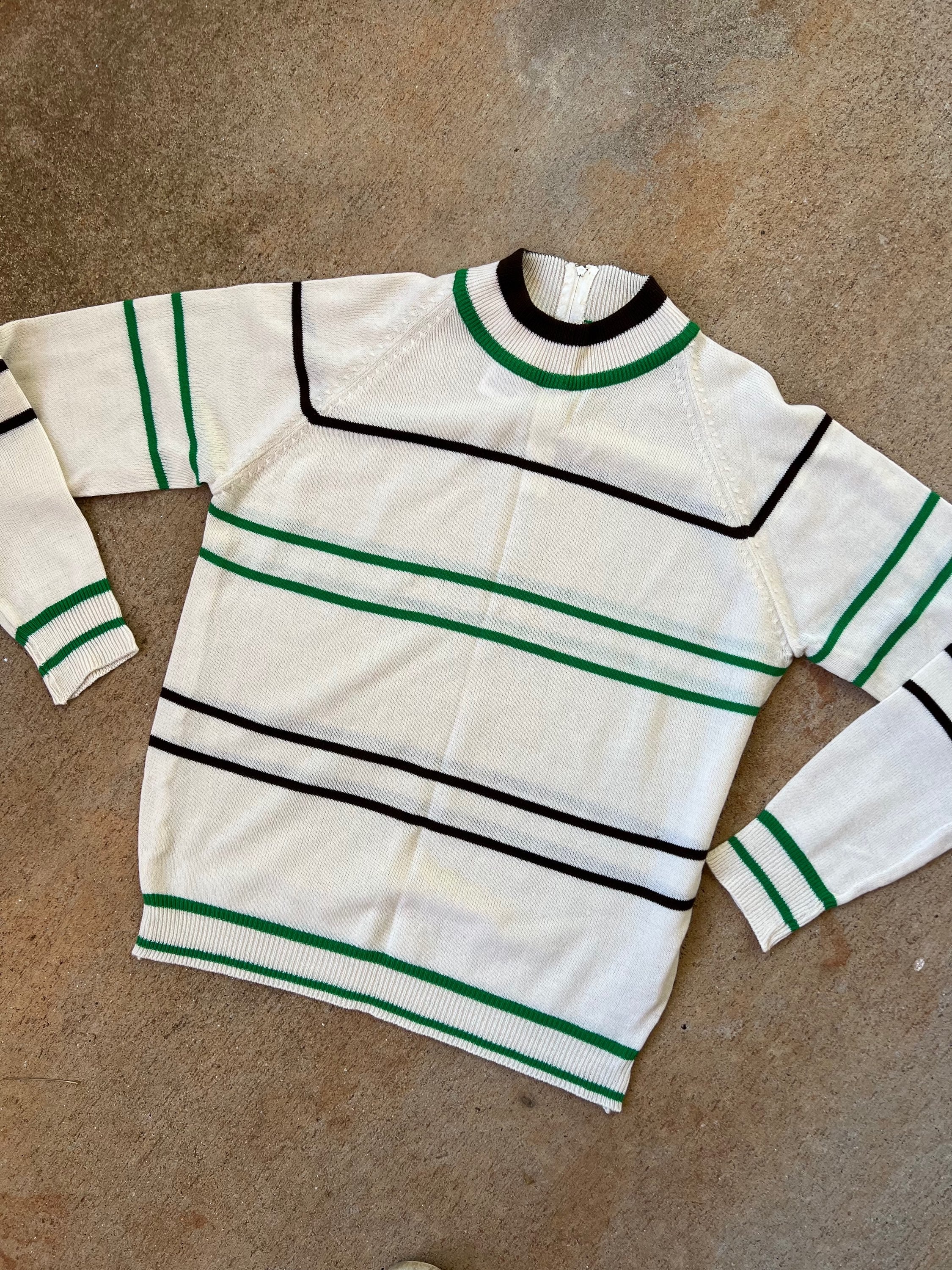 70s Green and Chocolate Brown Striped Sweater - Image 4